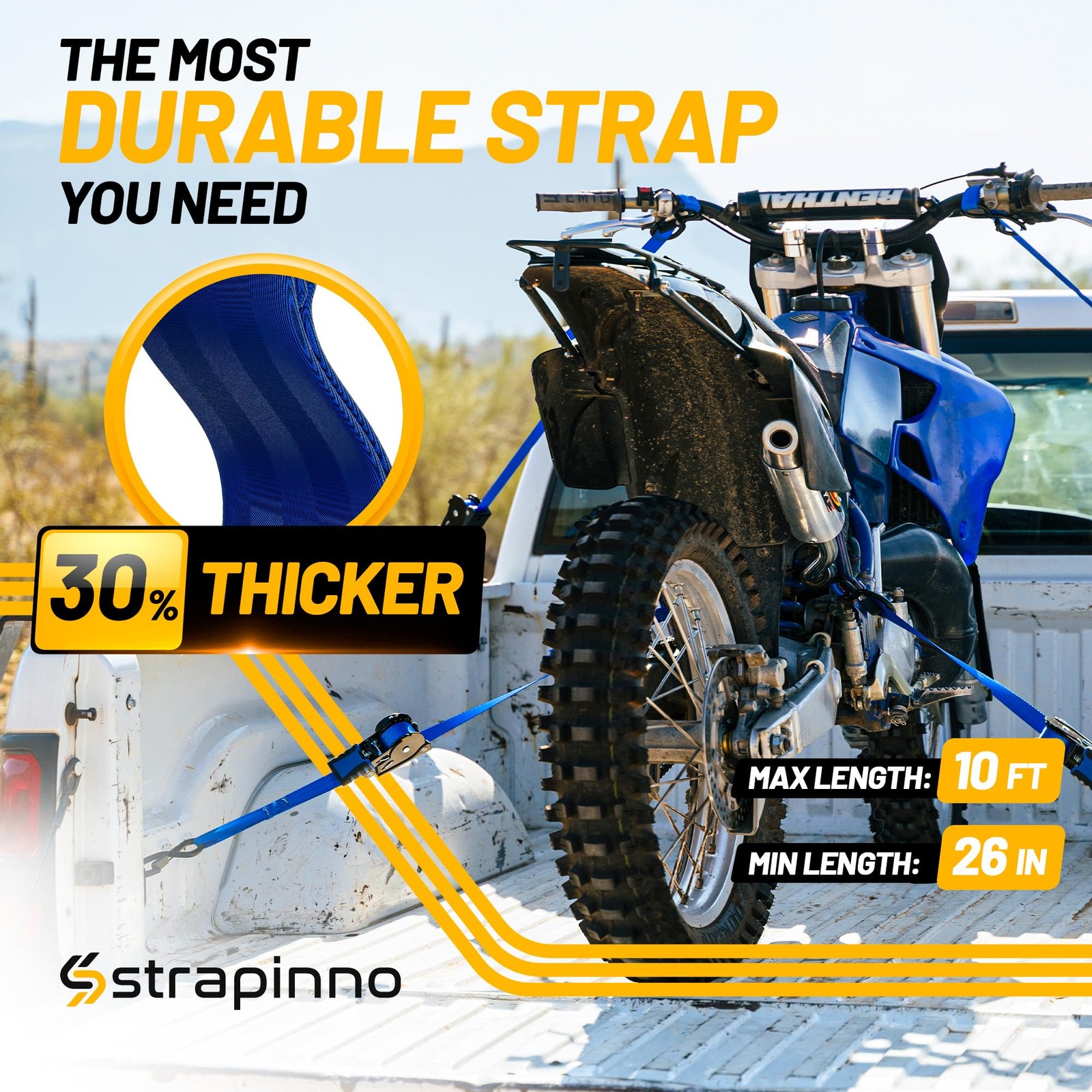 Retractable Ratchet Straps (4-Pack), 1 in x 10 ft, 1,500LBS Break Strength, M…