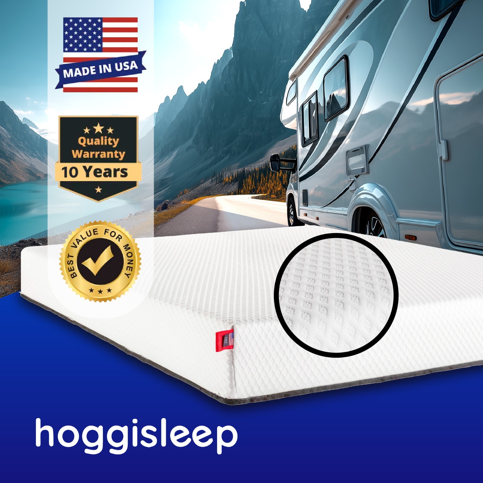 Short Queen, 8 Inch RV Mattress 60×74, High-Quality Memory Foam, hoggisleep NEW