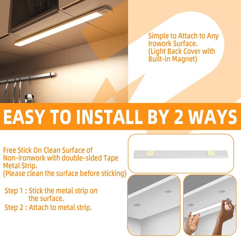 LED Motion Sensor Under Cabinet Closet Light USB Rechargeable Kitchen Strip Lamp