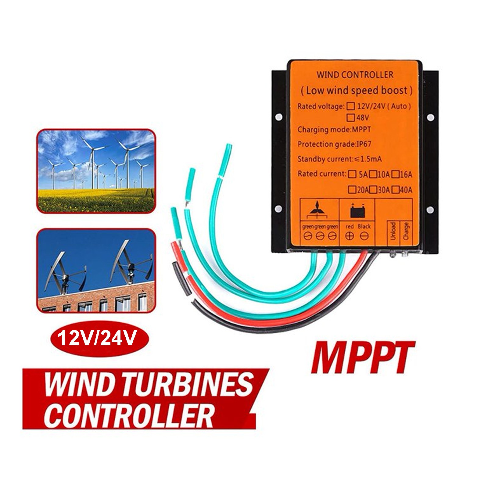 800W-1000W-3000W Wind Turbine Generator 12/24- 48V MPPT Charge Controller Regler