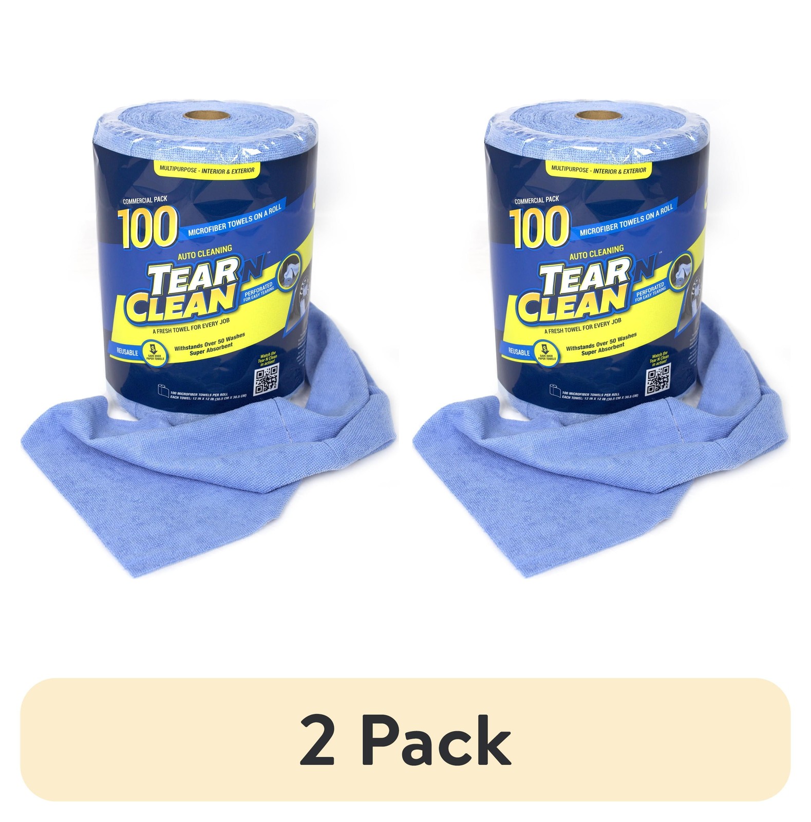 (2 Pack) Tear N Clean Reusable Easy-Tear Microfiber Towels, 12In. X 12In., 100 P