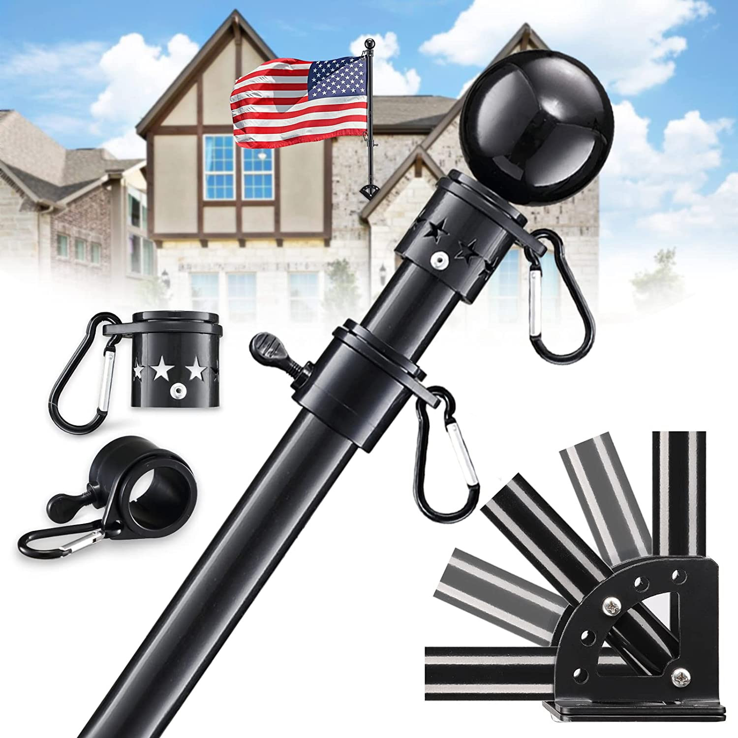 6Ft Spinning Flag Pole Kit Black Flag Pole & Bracket Kit Tangle Free Flag Pole