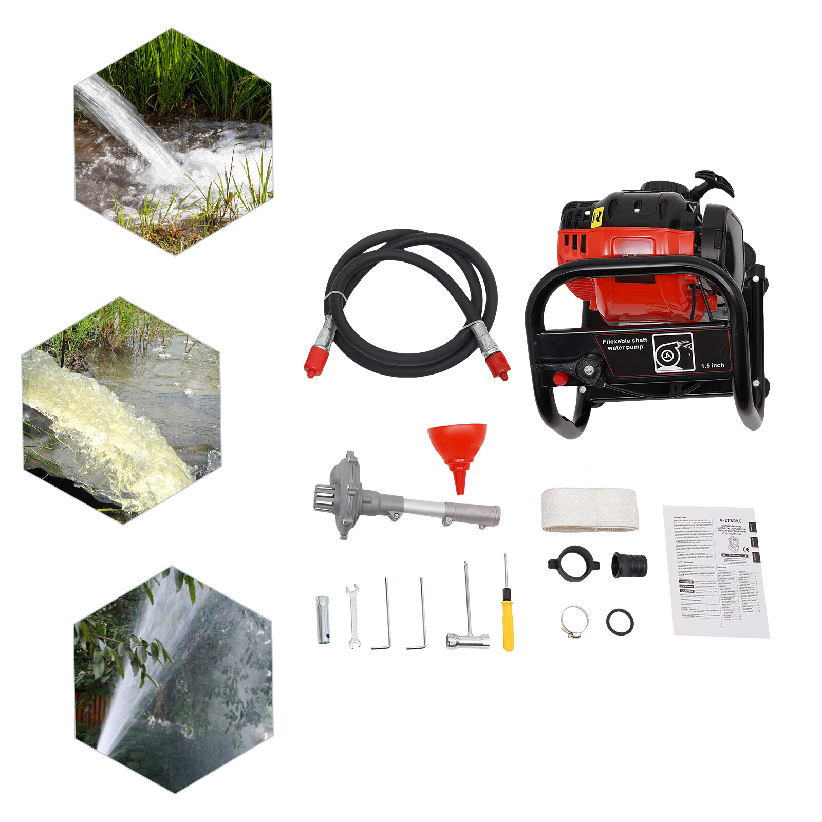 4-Stroke Gasoline Engine Water Pump, Gasoline Powered Water Transfer Pump