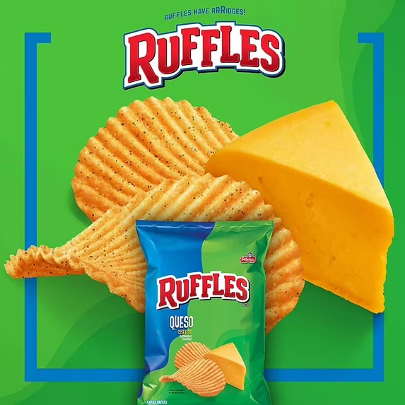 Ruffles Potato Chips Queso Cheese Flavored Snack Chips, Snacks, Large Bag 8 Ounc