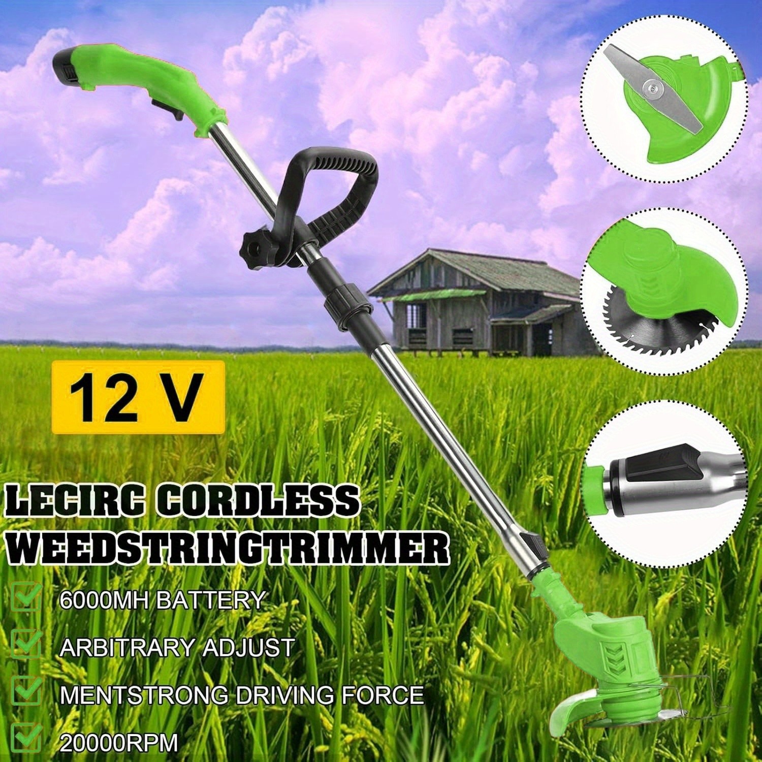 Electric Weed Eater Cordless 1200mAh Battery Operated Weed Trimmer with 3 Types