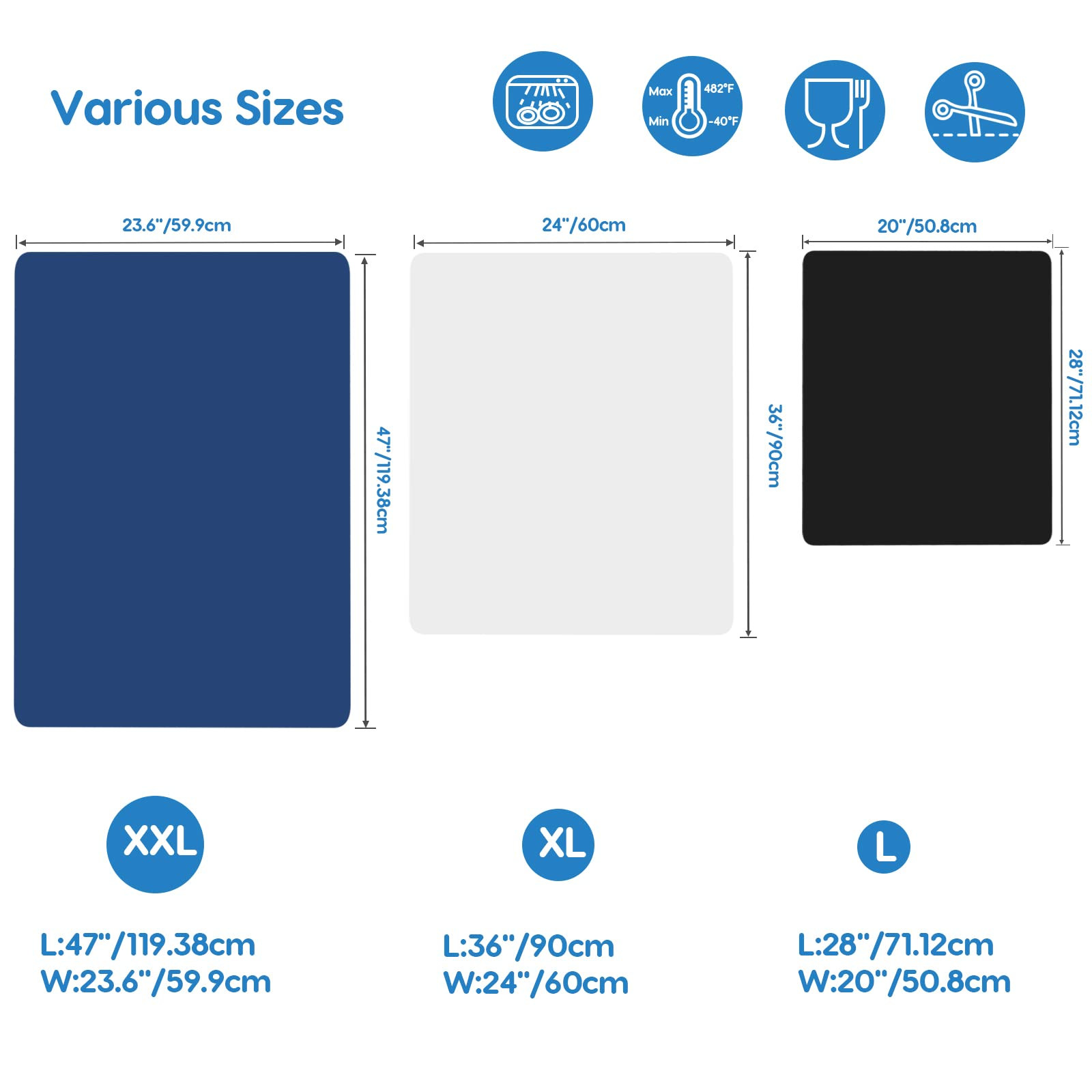 Extra Large Silicone Mat 36”x24”x0.08”, Multipurpose Silicone Mat Thick Heat …