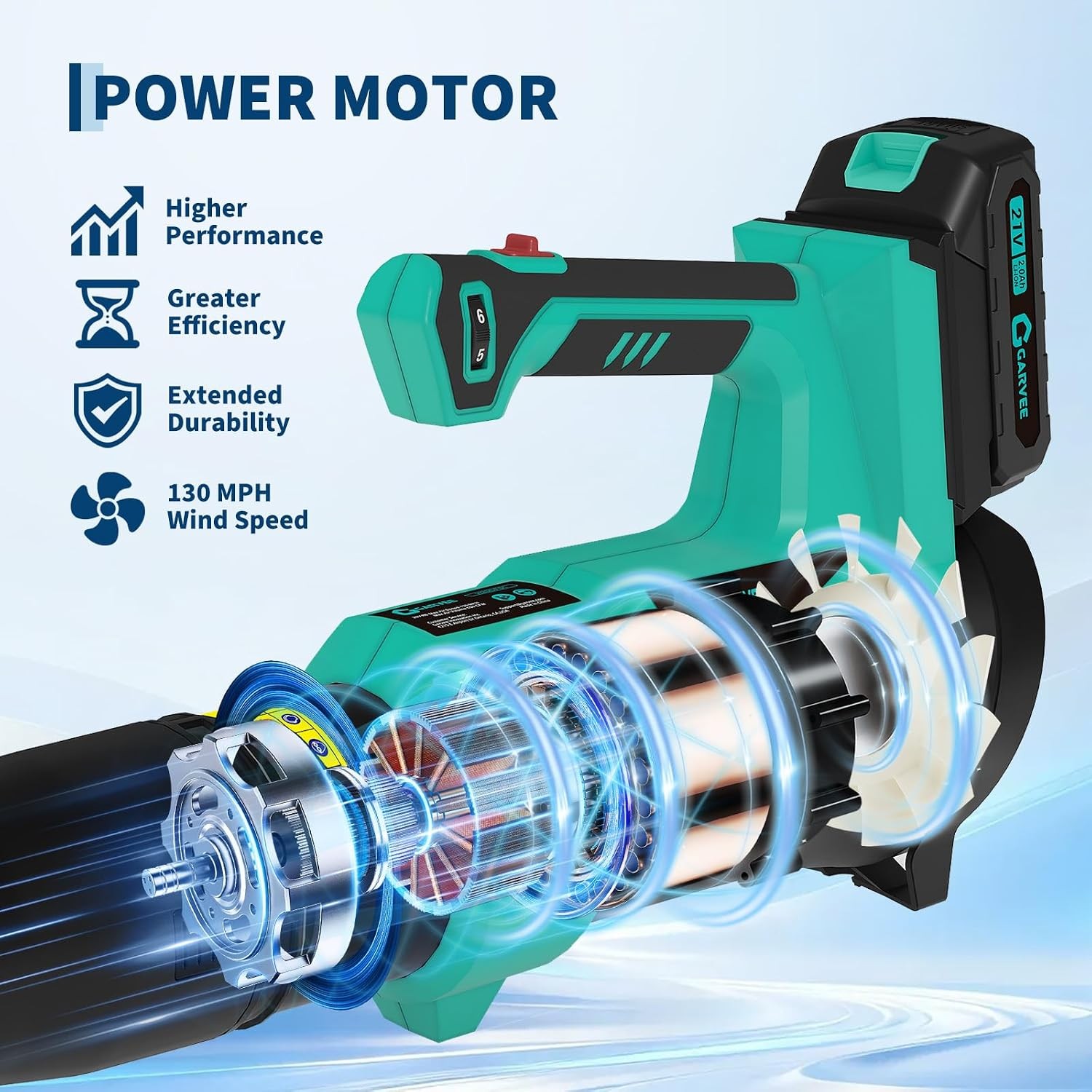 Cordless Leaf Blower 550CFM 130MPH 6 Speed Electric Lawn Blower with 2 Batteries