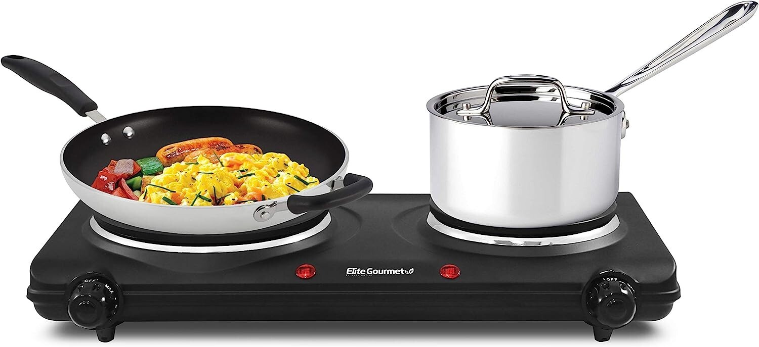 Portable Small Electric Stove Top 2 Burners Double Plate Cast Iron Countertop