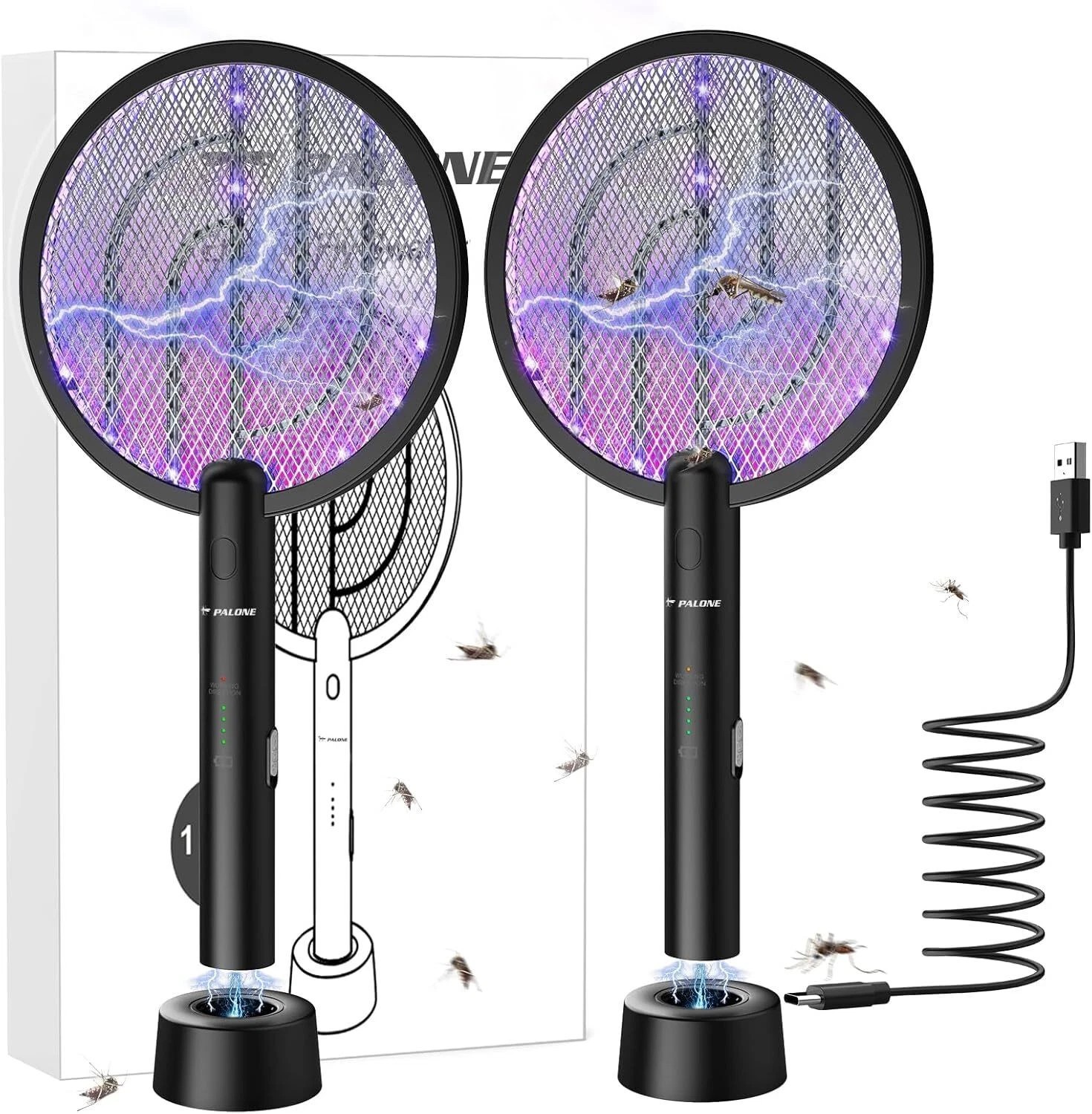 2Pack Electric Bug Zapper Fly Swatter Zap Mosquito Killer Pest Insect Racket USA