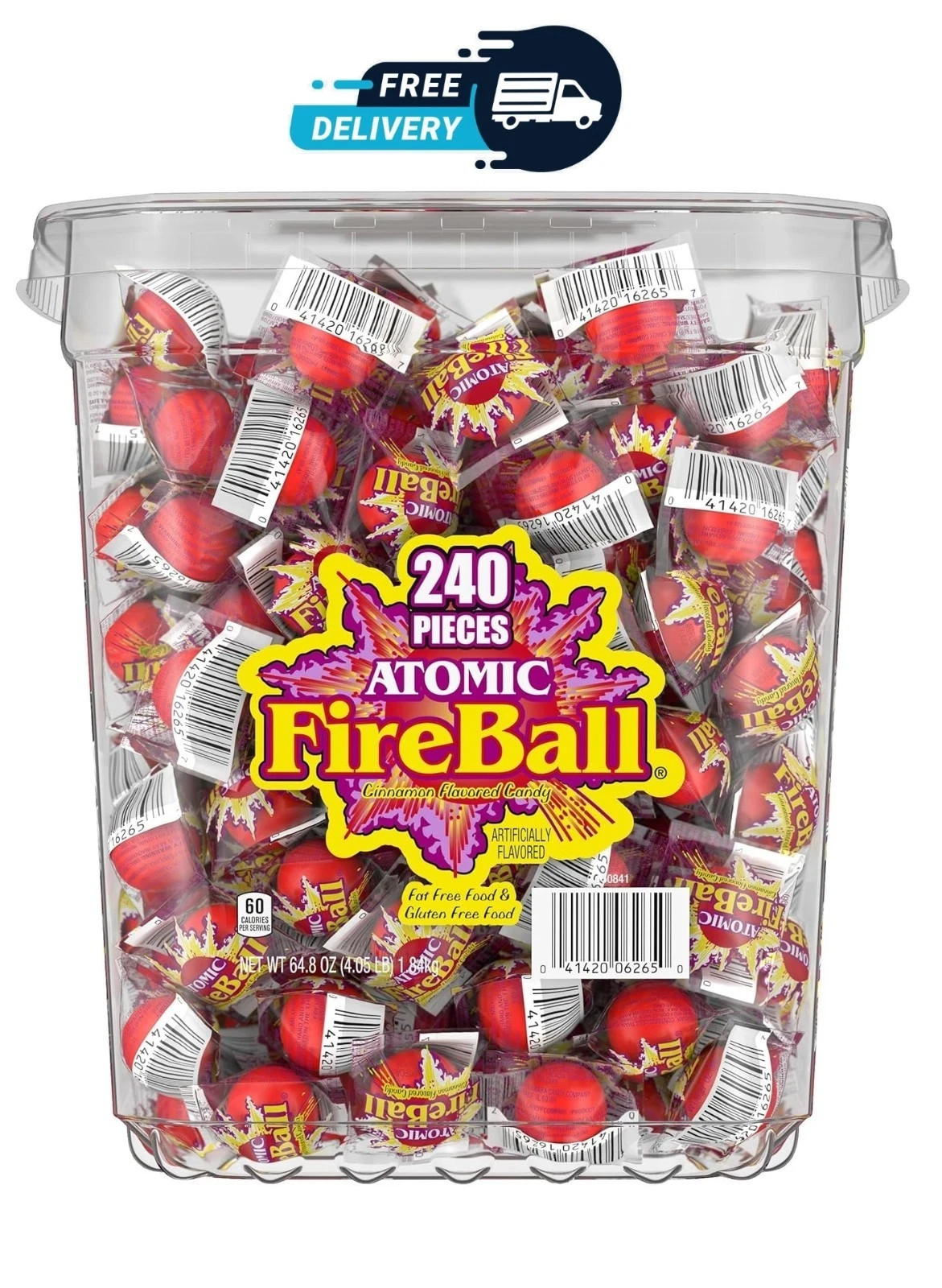 Wonka Atomic Fireball Candy Cinnamon Flavor Individually Wrapped 7.5 G 240 Ct