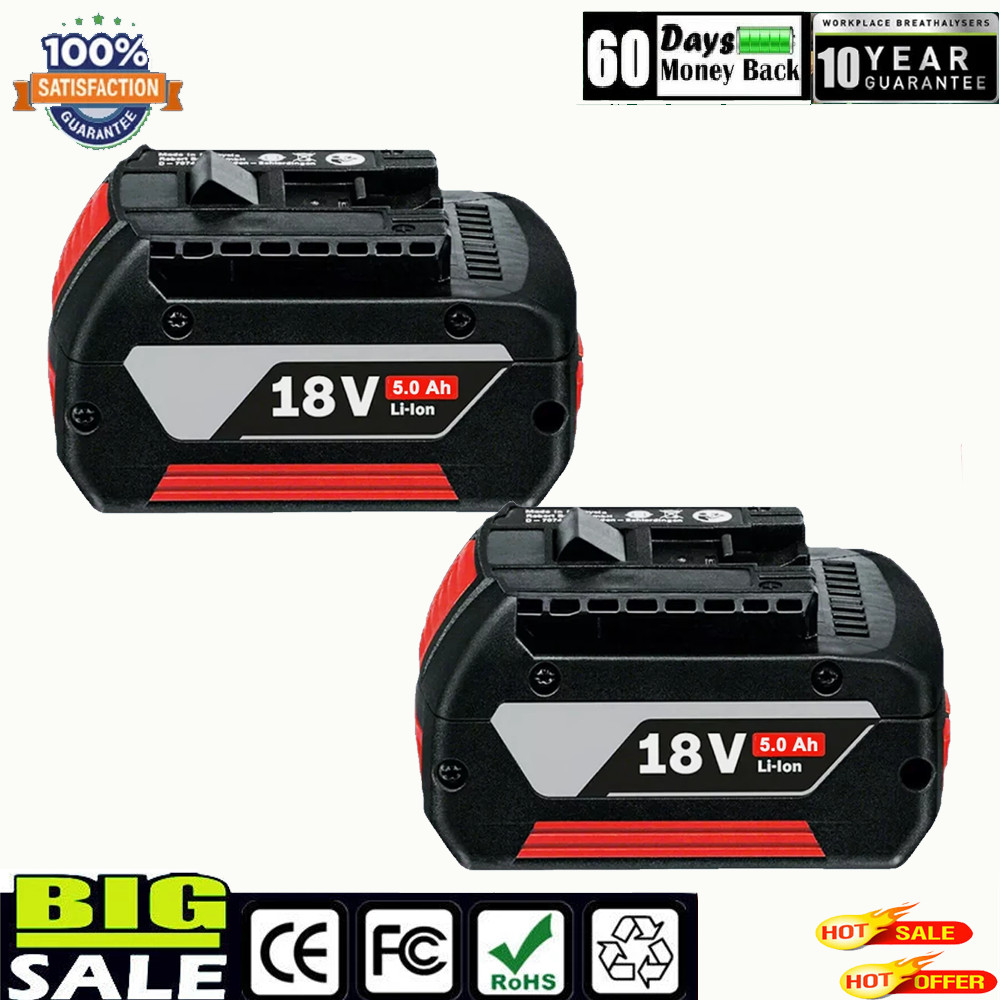 NEW US 2PCS 18V Battery For Bosch 18V 5.0AH Li-ion ceenr BAT610G BSL1810Z