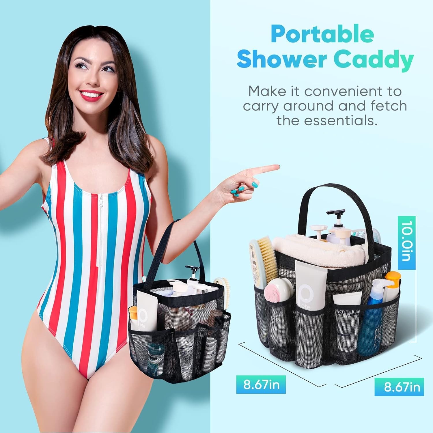All Black Portable Shower Caddy – Large Capacity for Travel & Outdoor Adventure