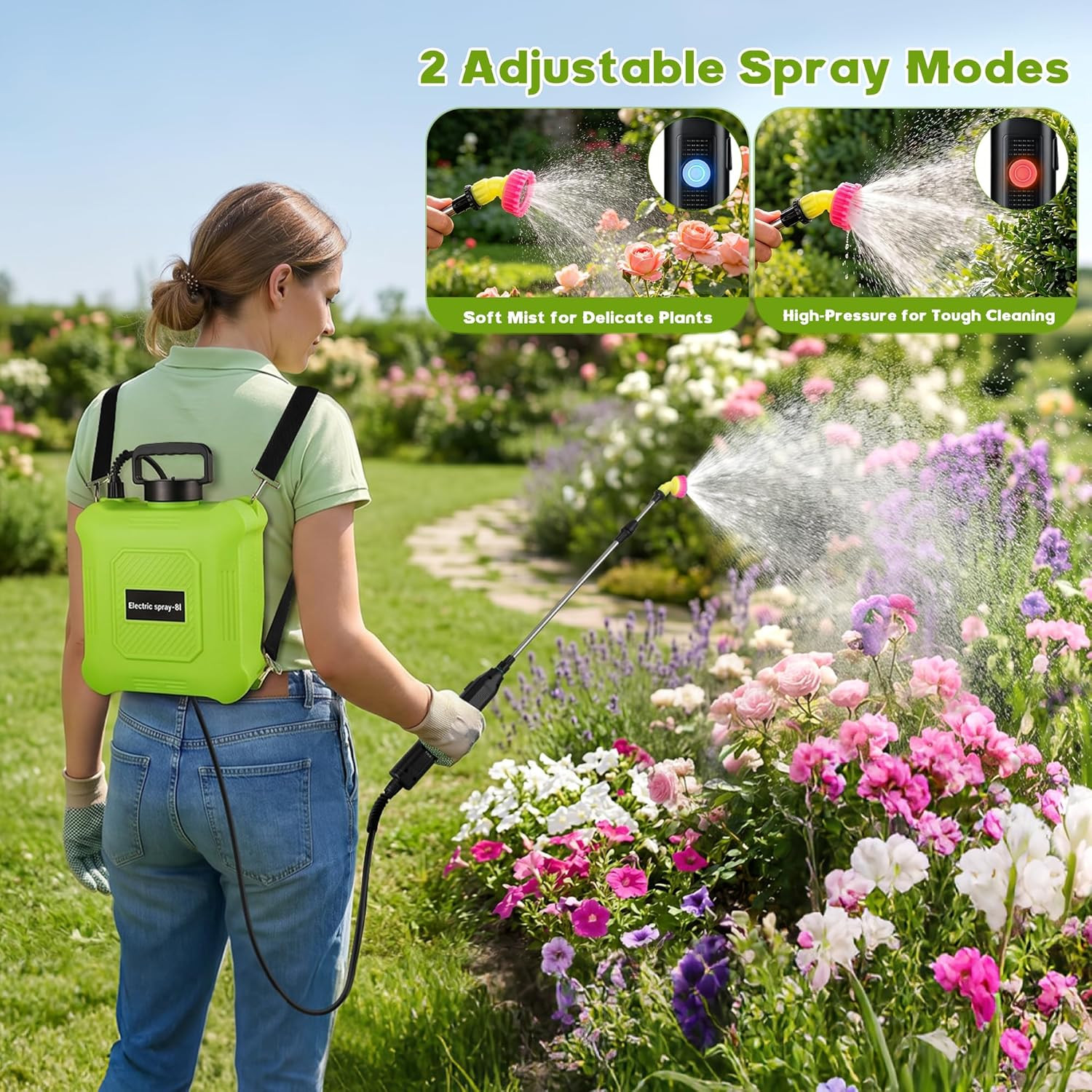 Battery Powered Sprayer 2 Gallon, Backpack Electric Pump Sprayer, Weed Sprayer w