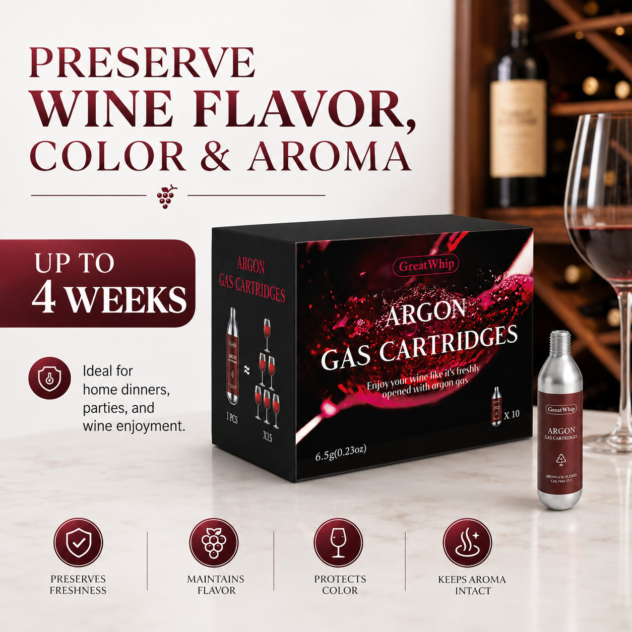 Argon Gas Capsules 10PCS for Coravin Wine Preservation System GreatWhip