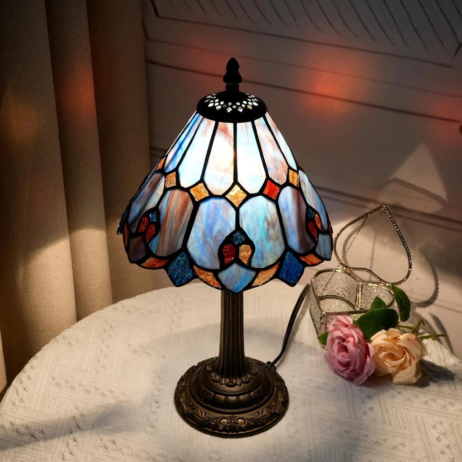Tiffany Stained Glass Bedside Lamp – Cute Home Decor Gift for Any Room