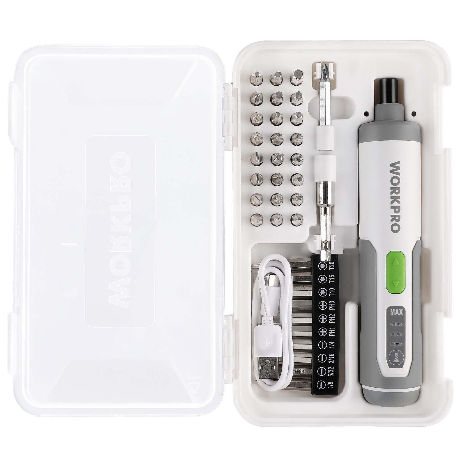 WORKPRO 4V Electric Cordless Screwdriver Set Rechargeable w/35 Bit Extension Rod