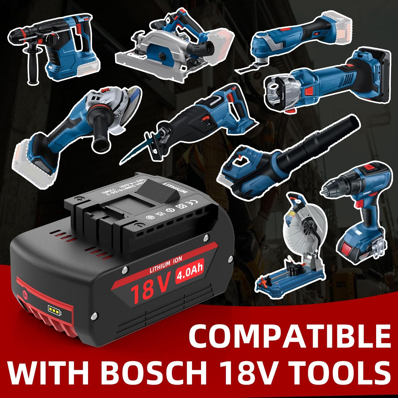 Fjp 4.0Ah Replacement For Bosch 18V Compatible Bat609 Bat618 Bat609G Bat610G