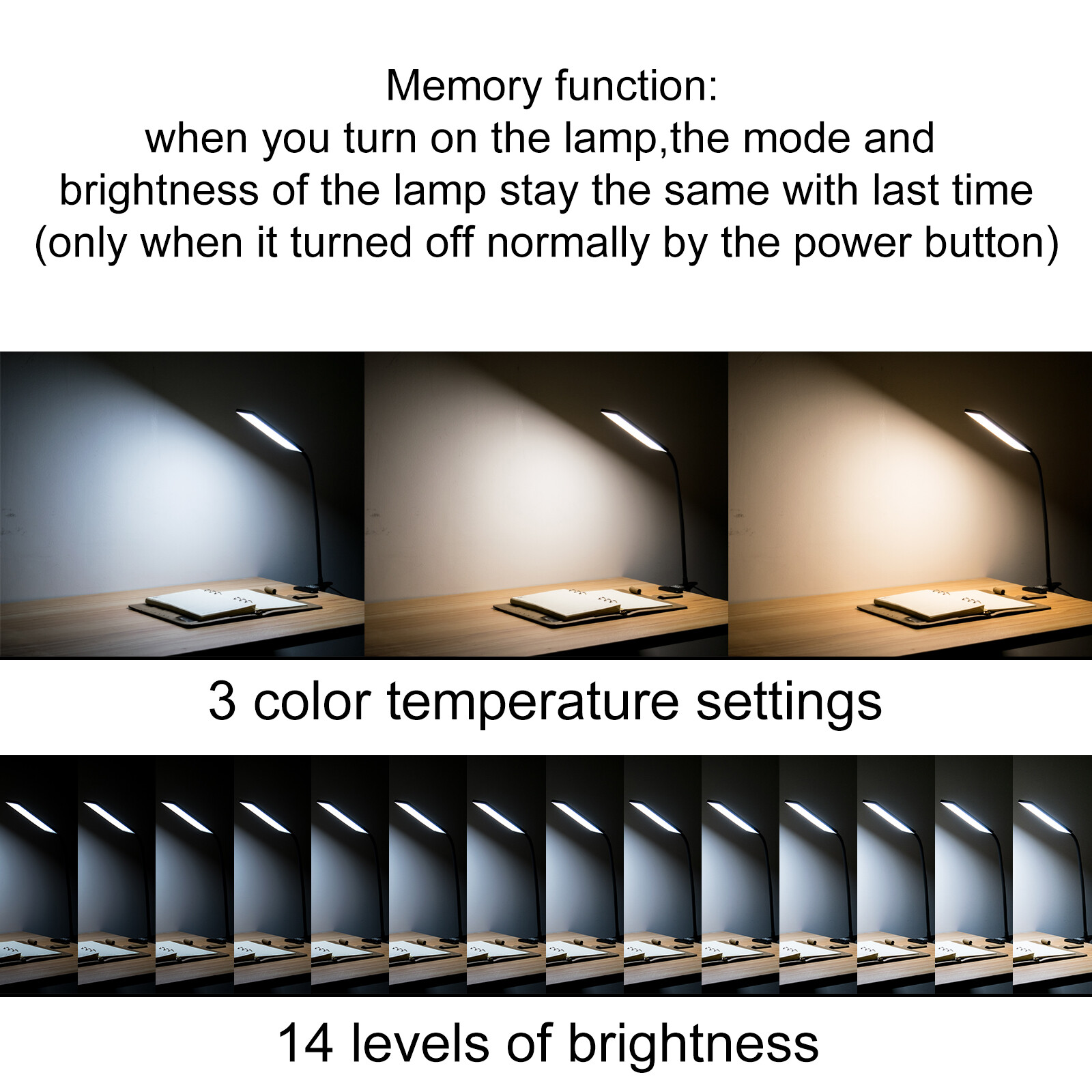 Adjustable LED Lamp Dimmable Clip-On Desk Lamp Flexible Reading Light Flexible