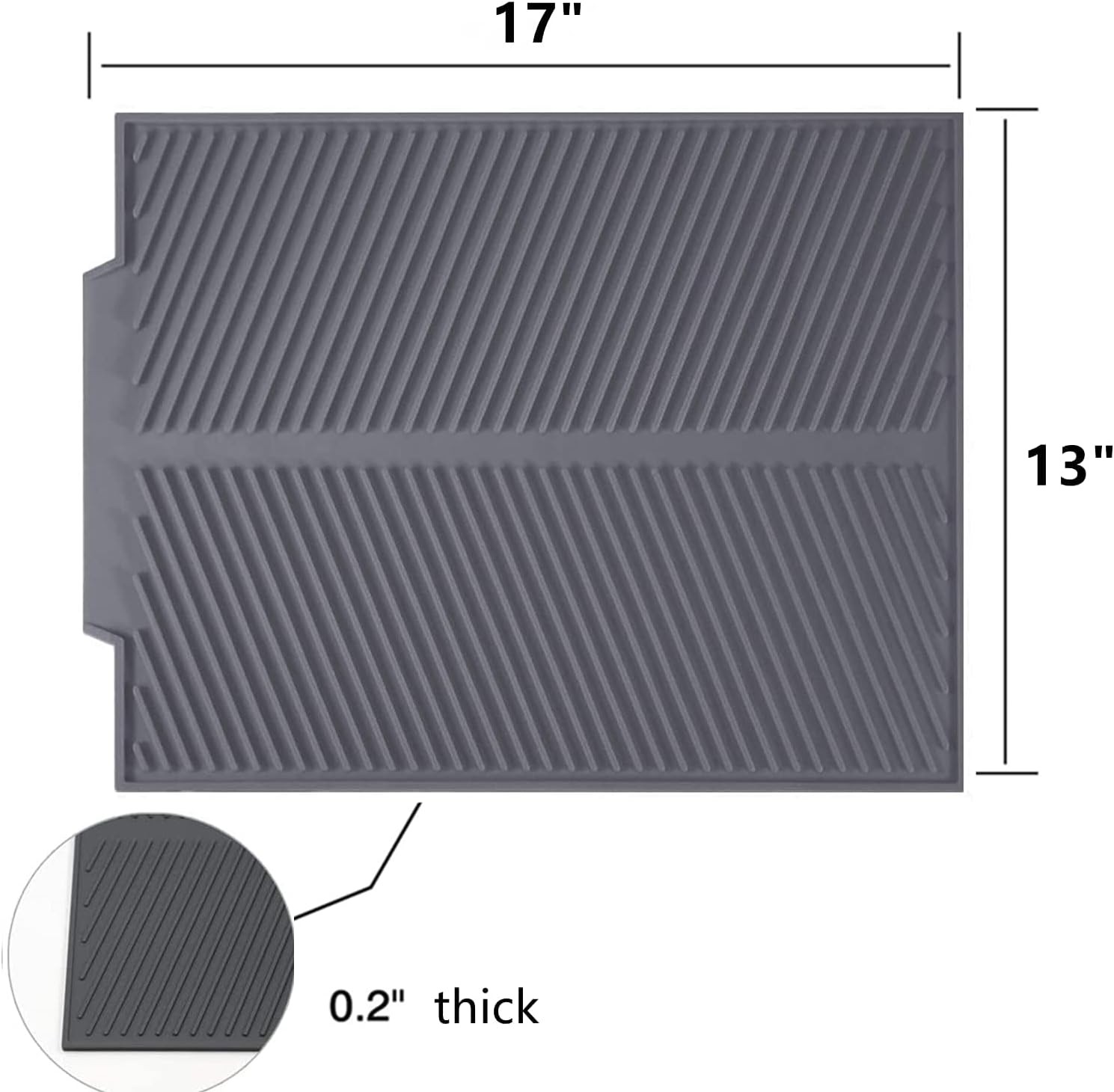 Silicone Dish Drying MatBuilt-in Drain Lip, Easy Clean Reusable Sink Mat,