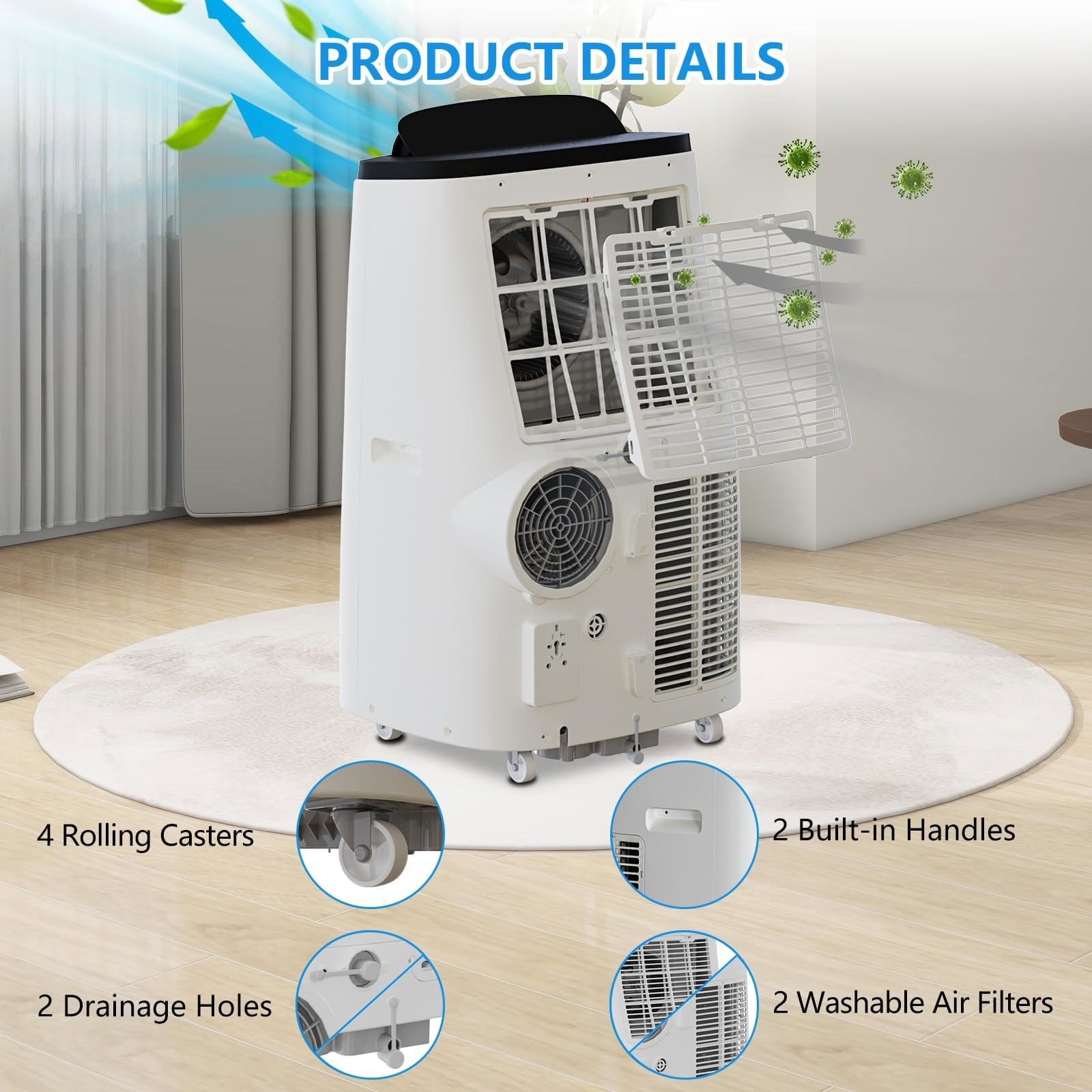 Portable Air Conditioner Cools Up to 700 Sq.Ft, 3 in-1 Quiet Portable BTU 14,000