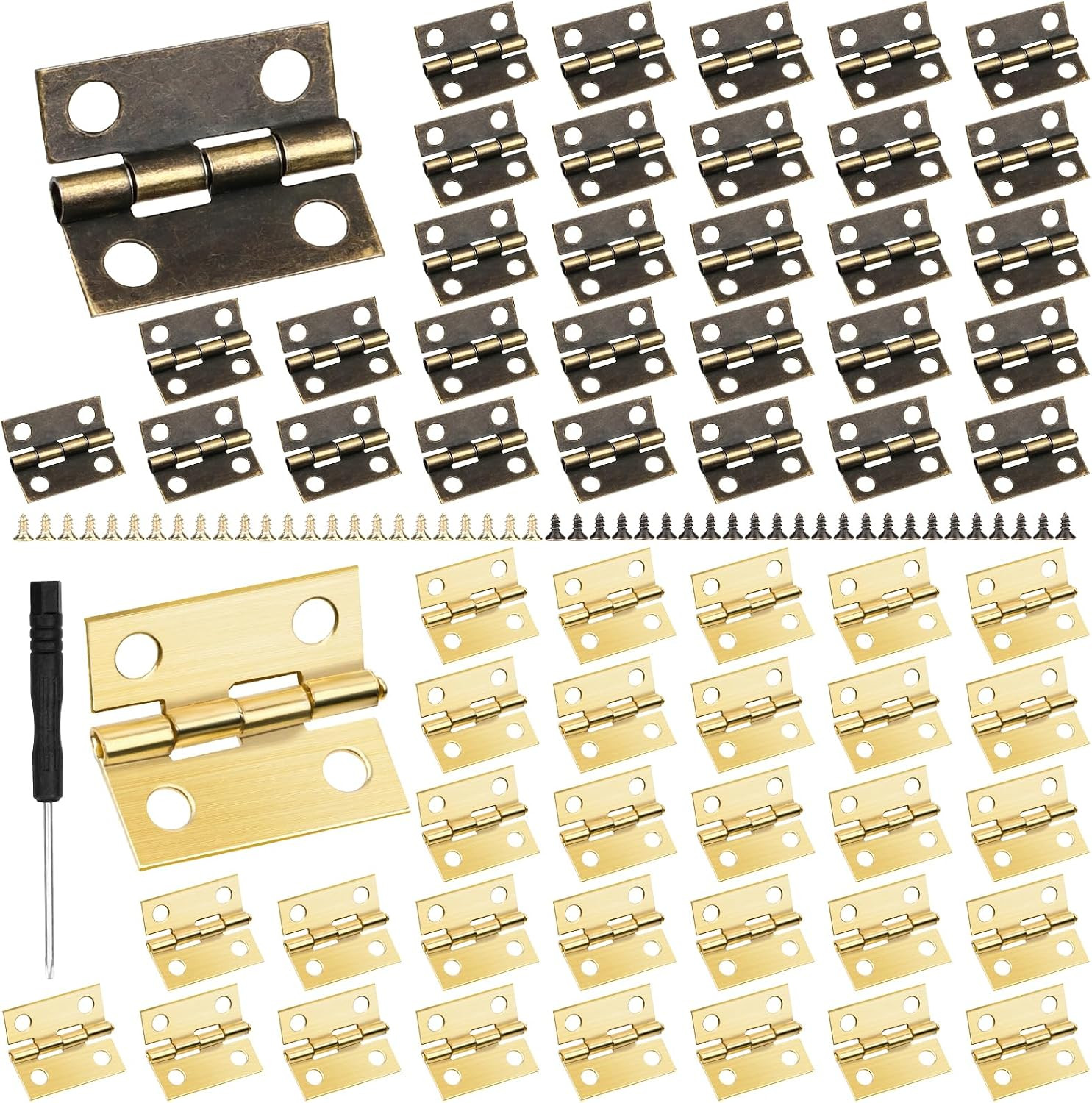 60Pcs Small Brass Antique Mini Hinges, Stainless Steel Folding Butt Miniature…