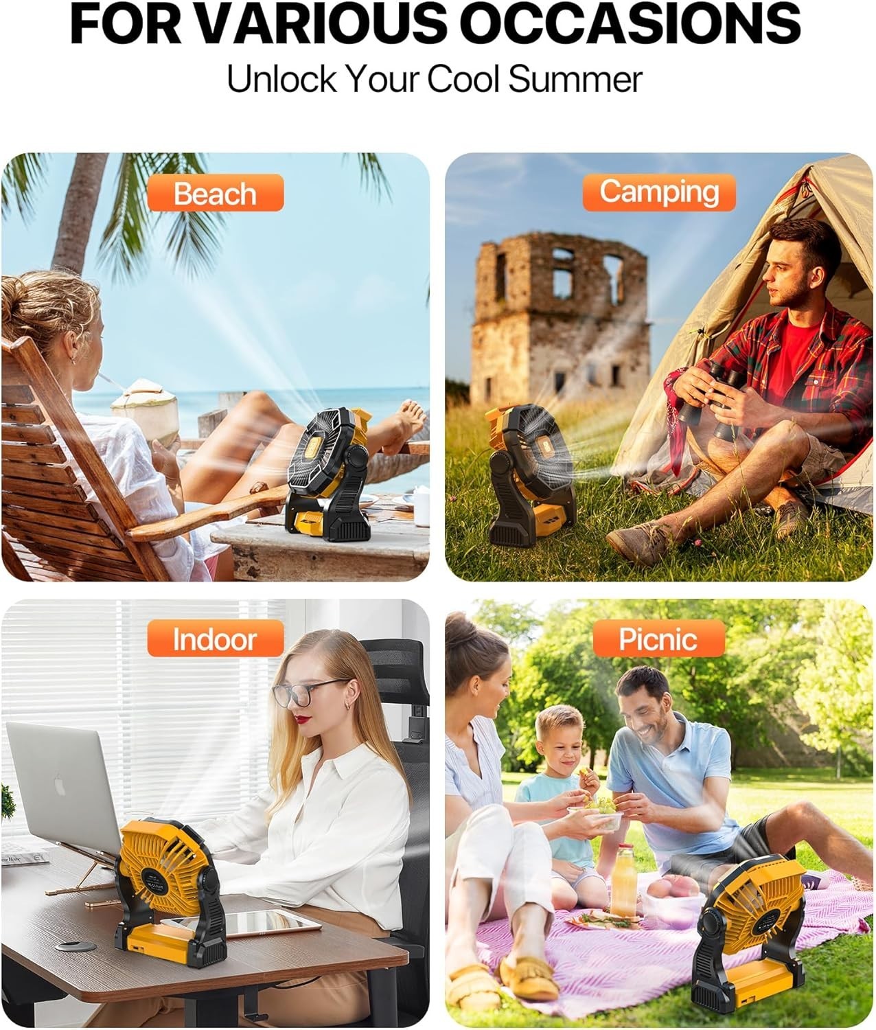 Camping Fan with LED Lantern USB Rechargeable Battery Powered Tent Fan Portable