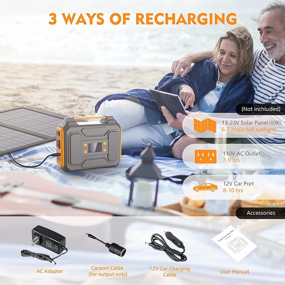 300W Portable Power Station Backup Battery Solar Generator with 60W Solar Panel