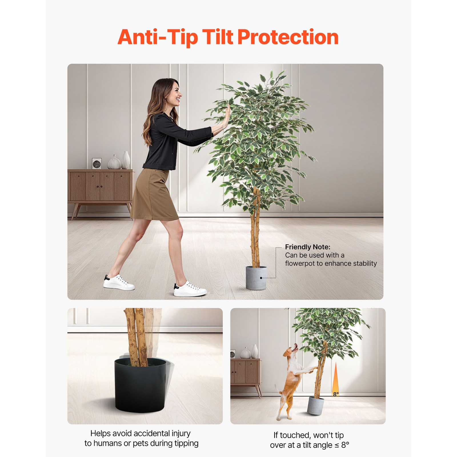 Uimoso 5FT Artificial Ficus Tree Tall Faux Plant with Black Pot for Indoor Decor
