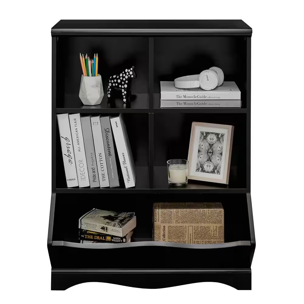 35 In. Black Multi-Cubby Storage Cabinet