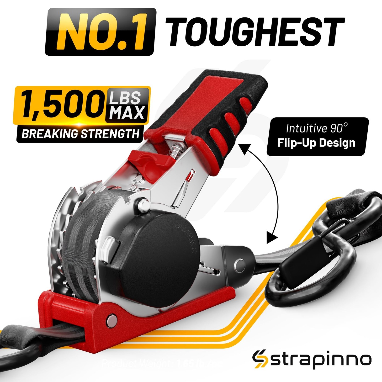 Strapinno Retractable Ratchet Straps (4-Pack), 1 in x 10 ft, 1,500LBS Break S…