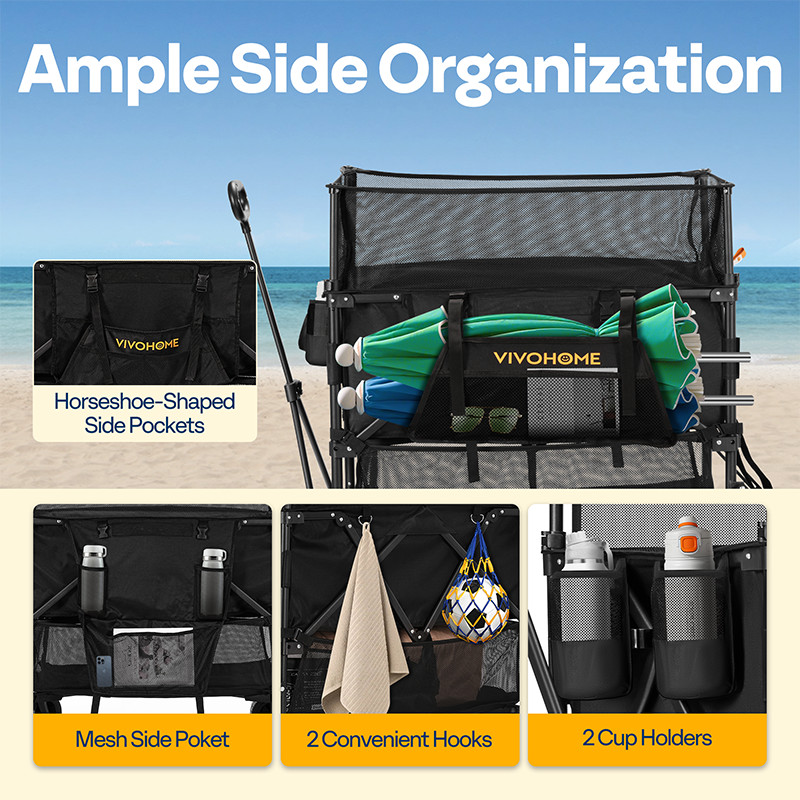 500L Capacity Double Decker Collapsible Wagon 600lbs Utility Cart w/ Big Wheels