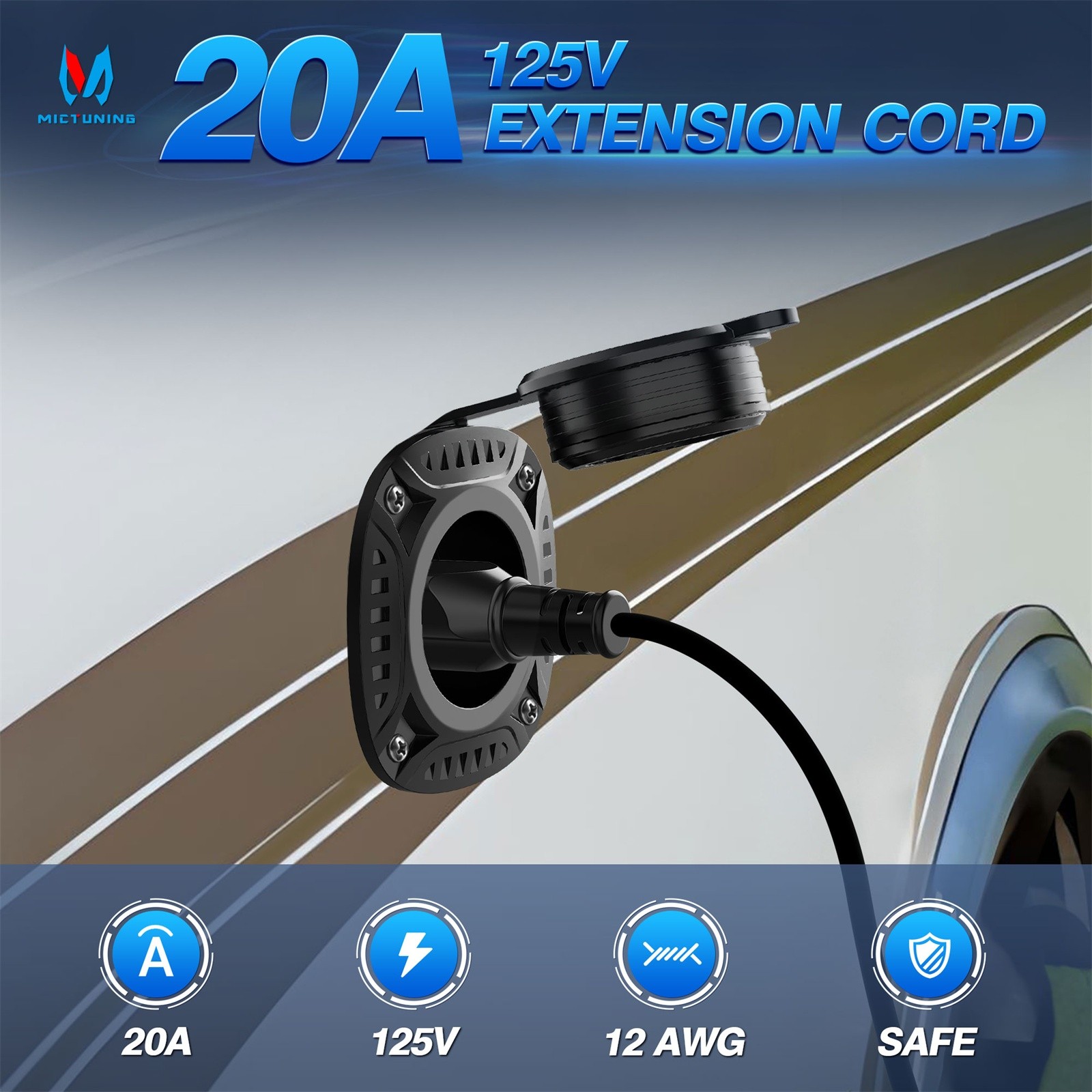 18″ 125V 15Amp AC Plug Port Extension Cord Splitter Cables RV Trailer Waterproof