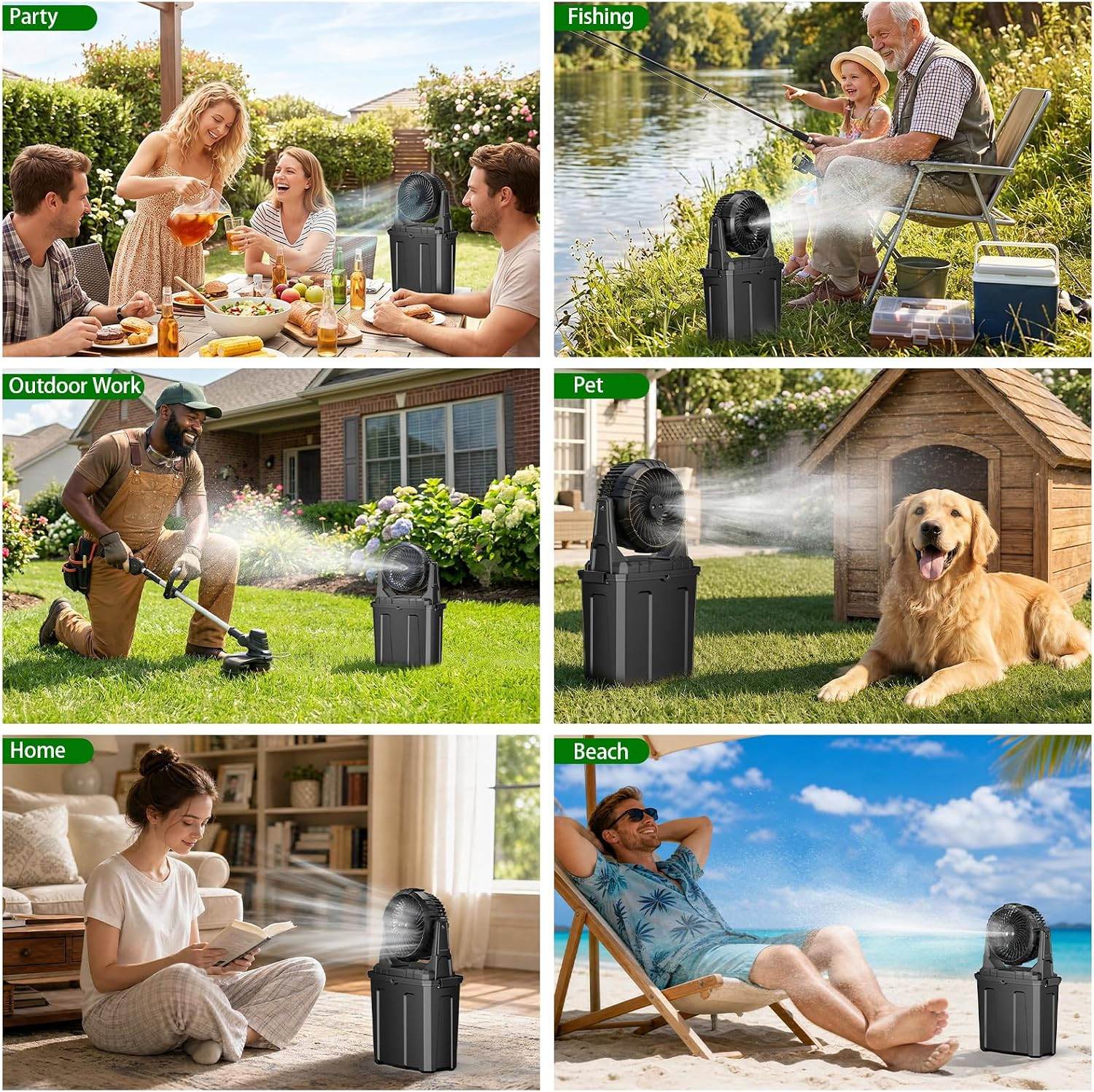 1.35 Gal Portable Misting Fan, Outdoor Fans for Patios, [Max 30H] Rechargeable