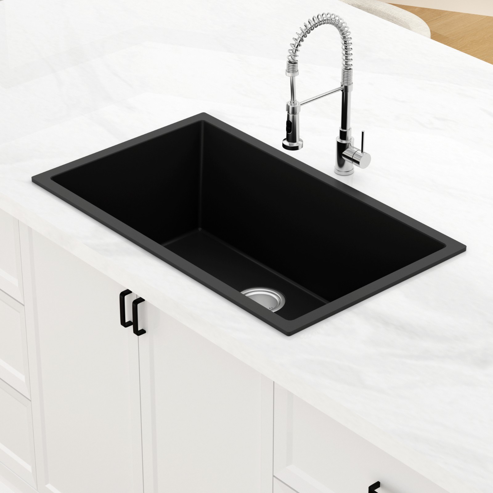 Black 30″ x18″ Large Undermount Kitchen Sink, Single Bowl Granite Composit