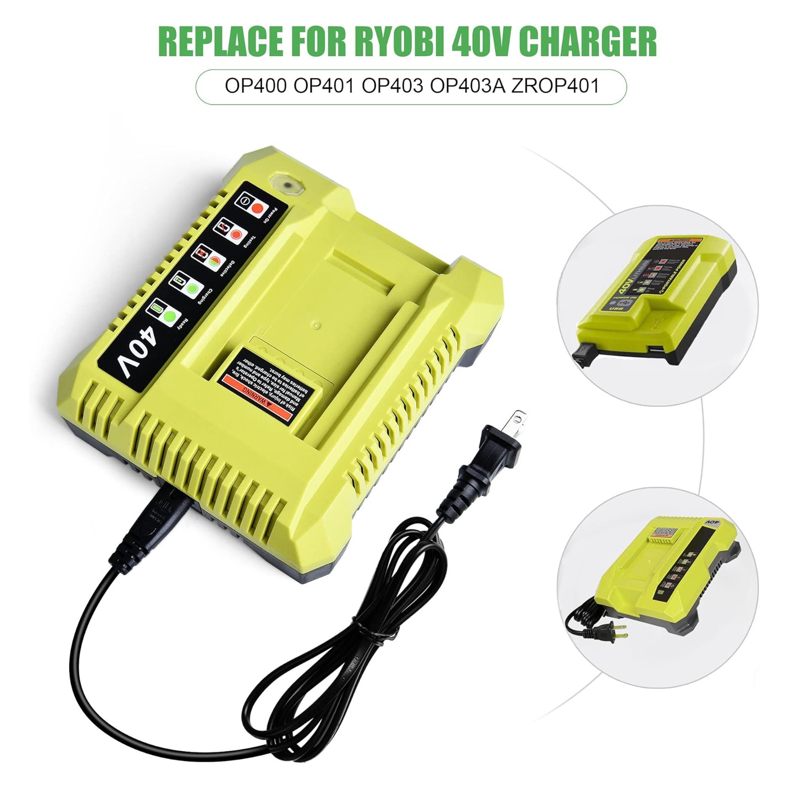 2 Pack 40V 6.0Ah Lithium Battery & Rapid Charger Kit for Ryobi 40 Volt Batteries