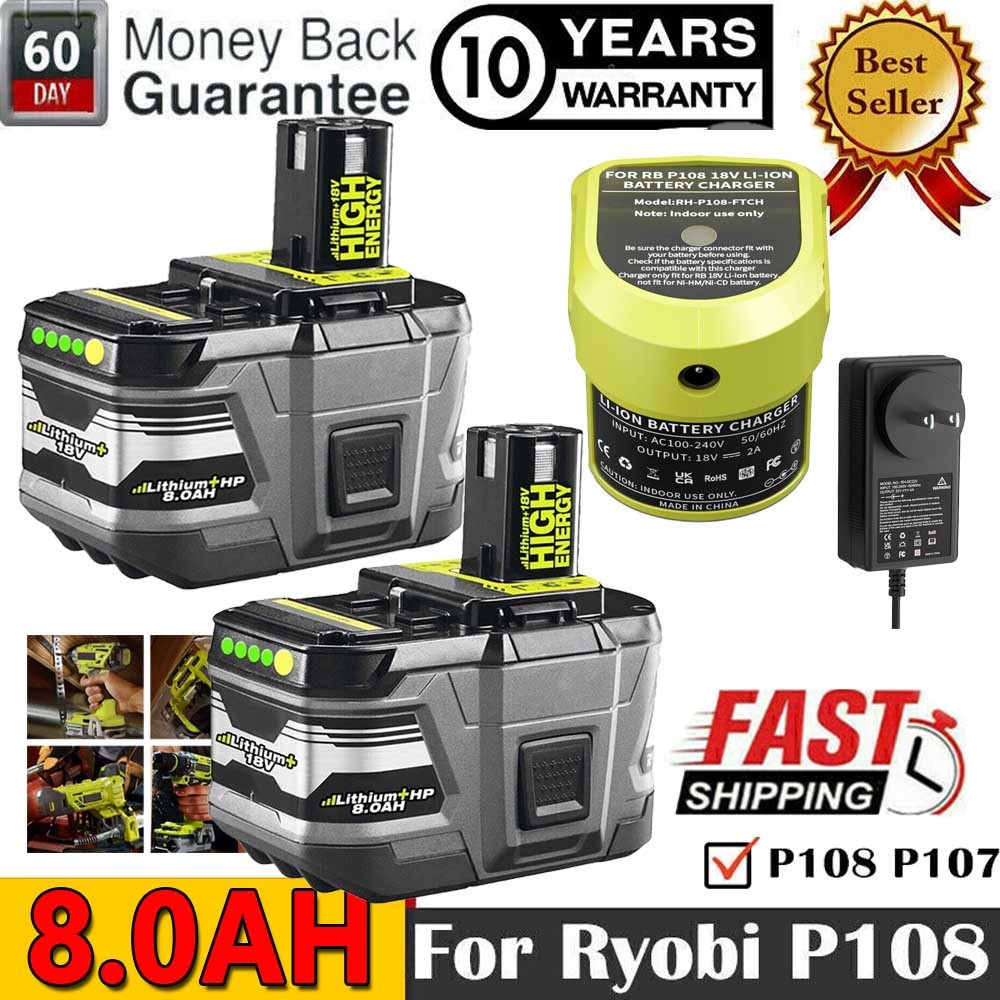 1X丨2X丨3X丨4X 8.0Ah For RYOBI 18V Battery One Plus High Capacity P108 P107 Li-Ion
