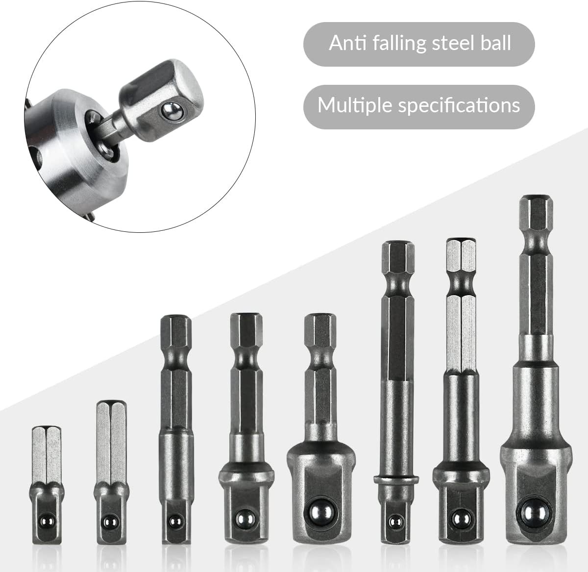 8 Pcs Drill Bit Socket Adapter Set Hex Shank 1/4″ 3/8″ 1/2″ Nut Driver for Power