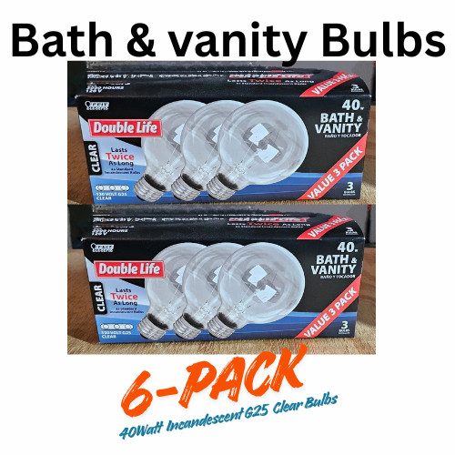 QTY 2- Feit ELECTRIC 40-Watt G25 120v (Clear) 6 bulbs, Bath & vanity