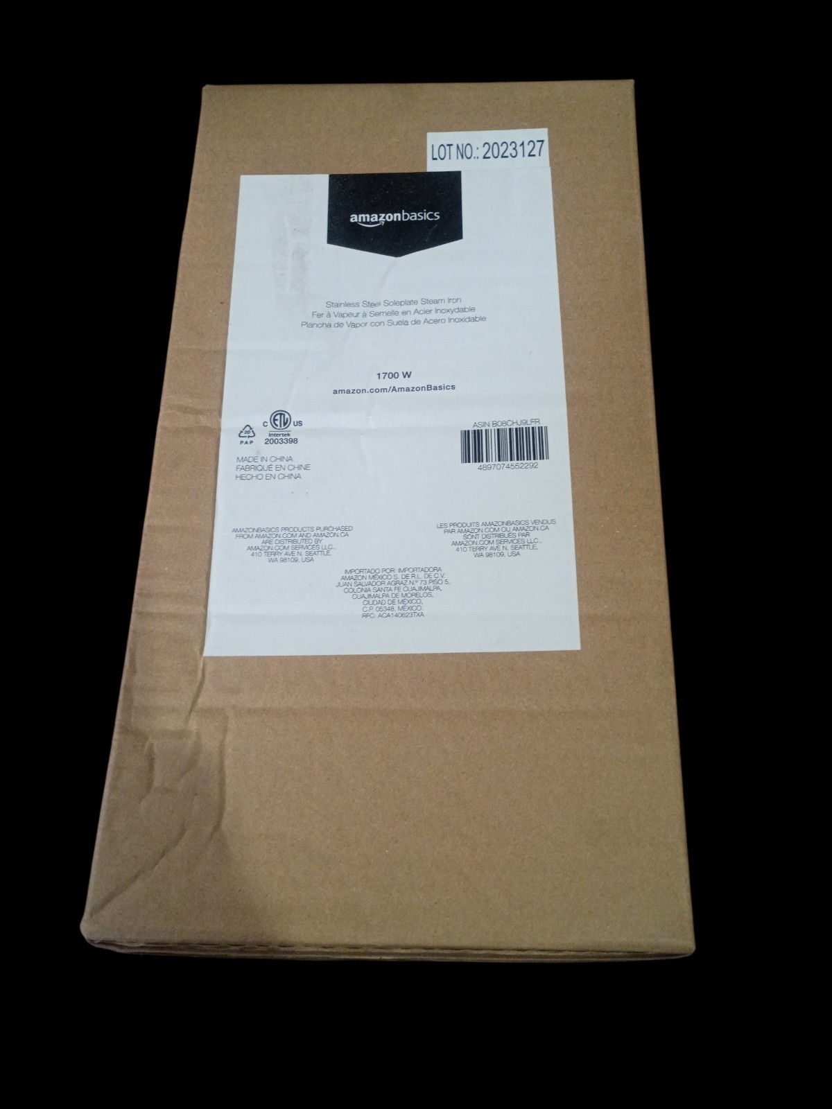 AmazonBasics 1700W Stainless Steel Steam Iron Multi‑Fabric Settings 200ml