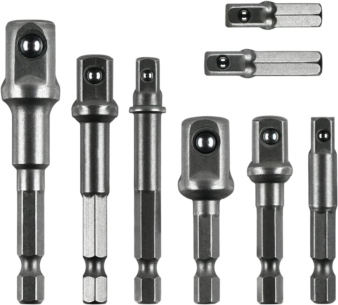 8 Pcs Drill Bit Socket Adapter Set Hex Shank 1/4″ 3/8″ 1/2″ Nut Driver for Power