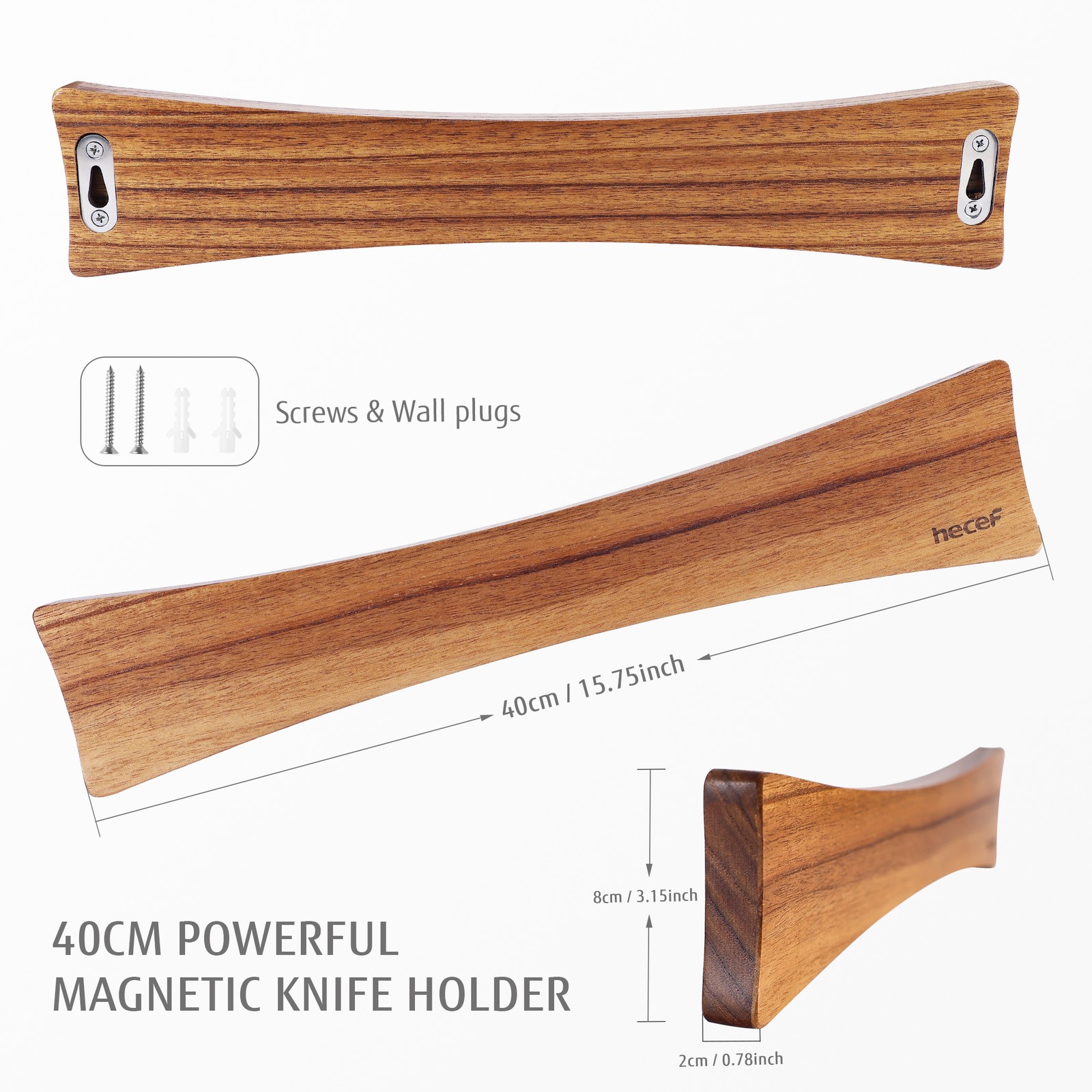 16in Magnetic Knife Strip Solid Wood Knife Organizer Rack Strong Magnets forWall