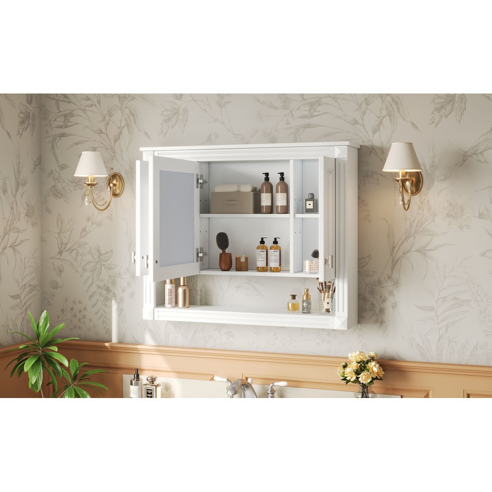 35in Bathroom Wall Cabinet w/Mirror,Wall Mounted Medicine Storage ,Open Shelf