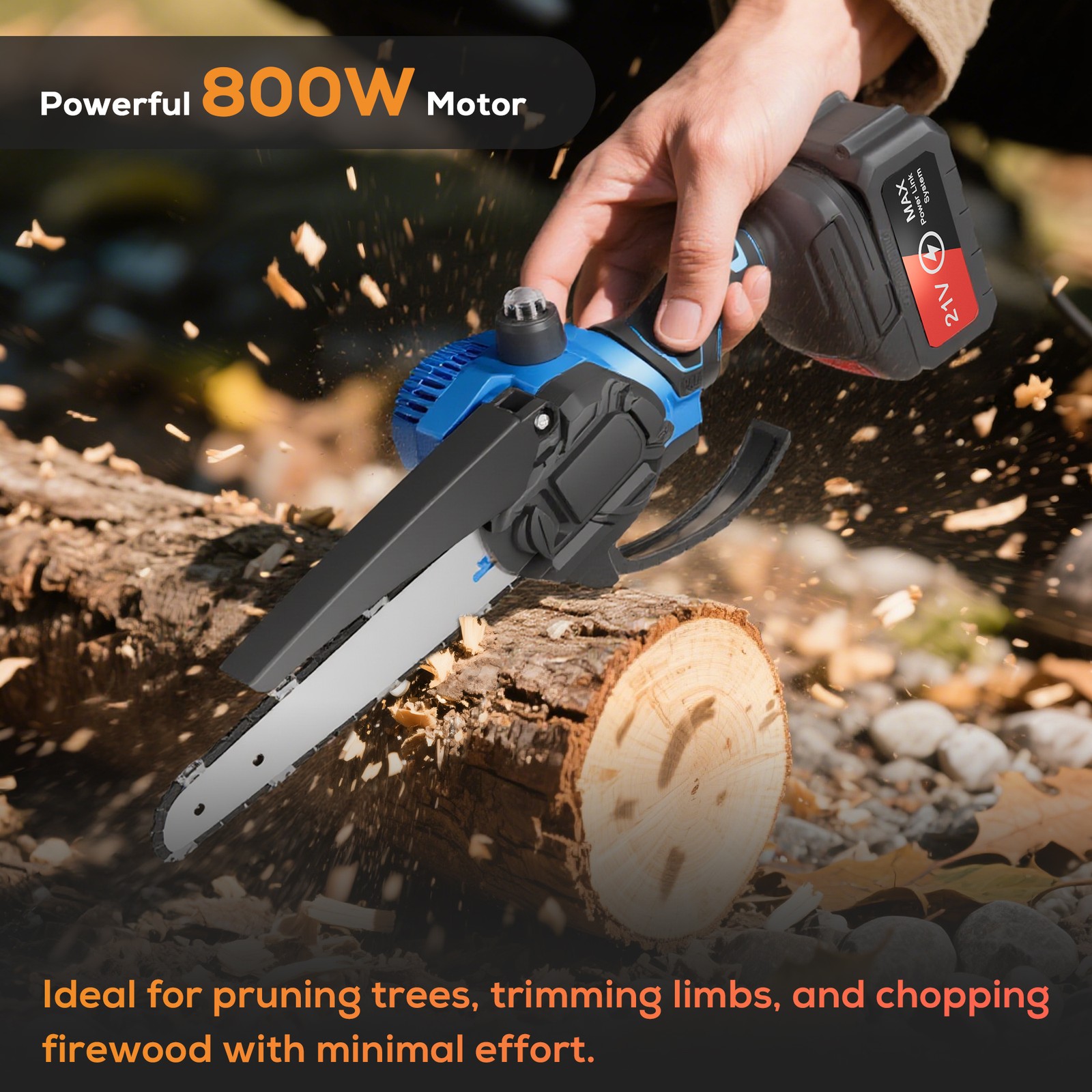 6 Inch 21V Cordless Mini Chainsaw, Handheld Electric Chain Saw for Wood Cutting
