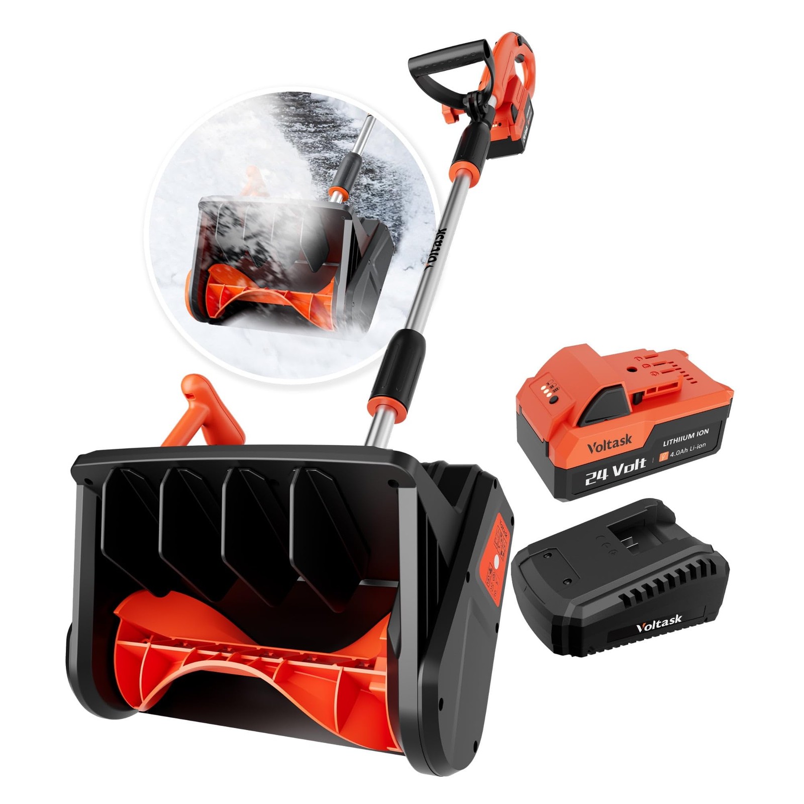 VOLTASK Cordless Snow Shovel, 24V 550W Motor, 13-Inch Clearing Width, Adjustable