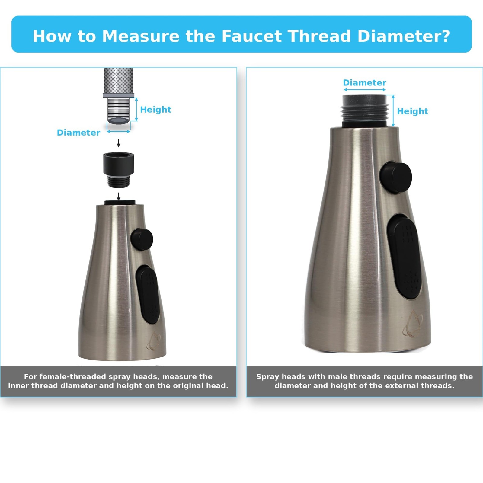 EcoKitchen5Stars Universal Pull-Down Kitchen Faucet Head ‎Brushed Nickel