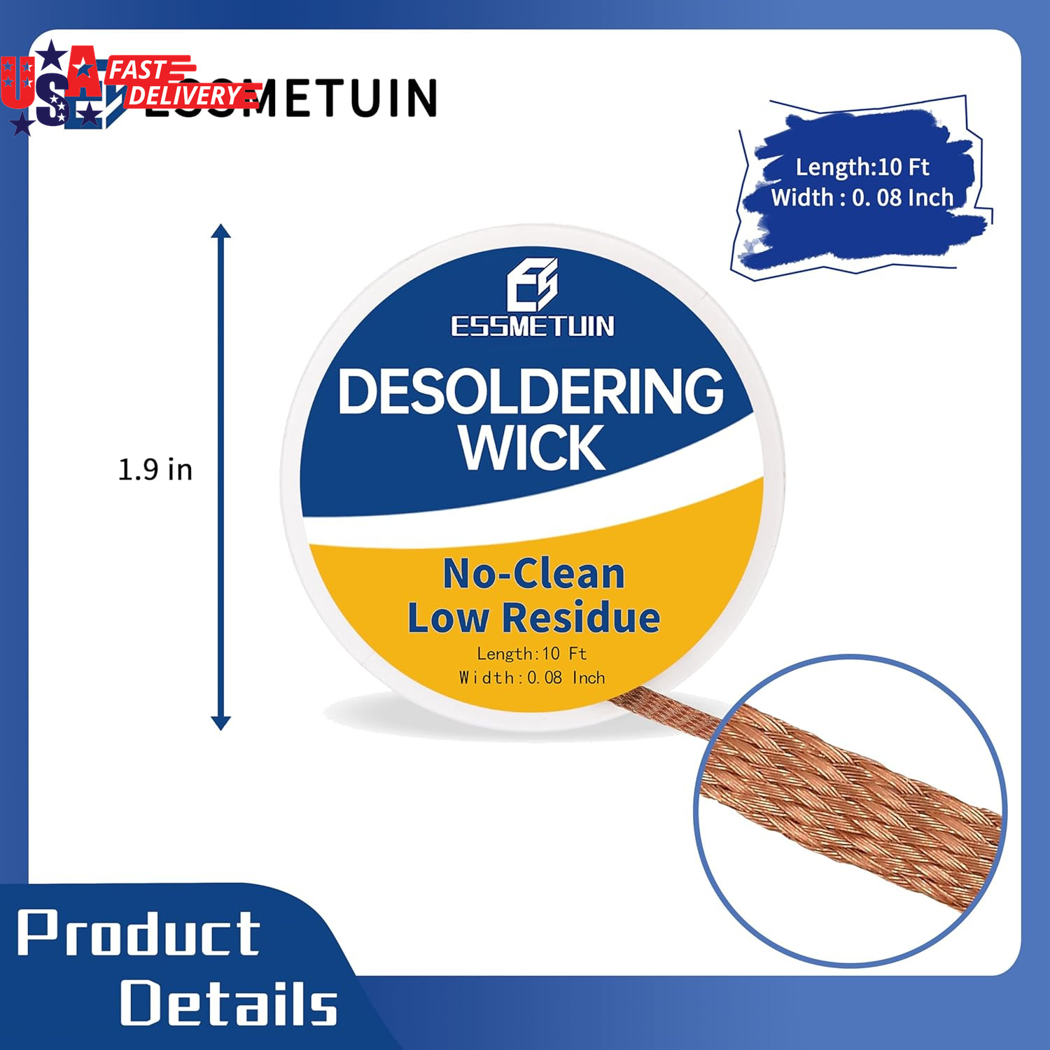 Desoldering Wick & No-Clean Soldering Flux Paste Kit 10cc Rosin Flux + 10ft 0.08