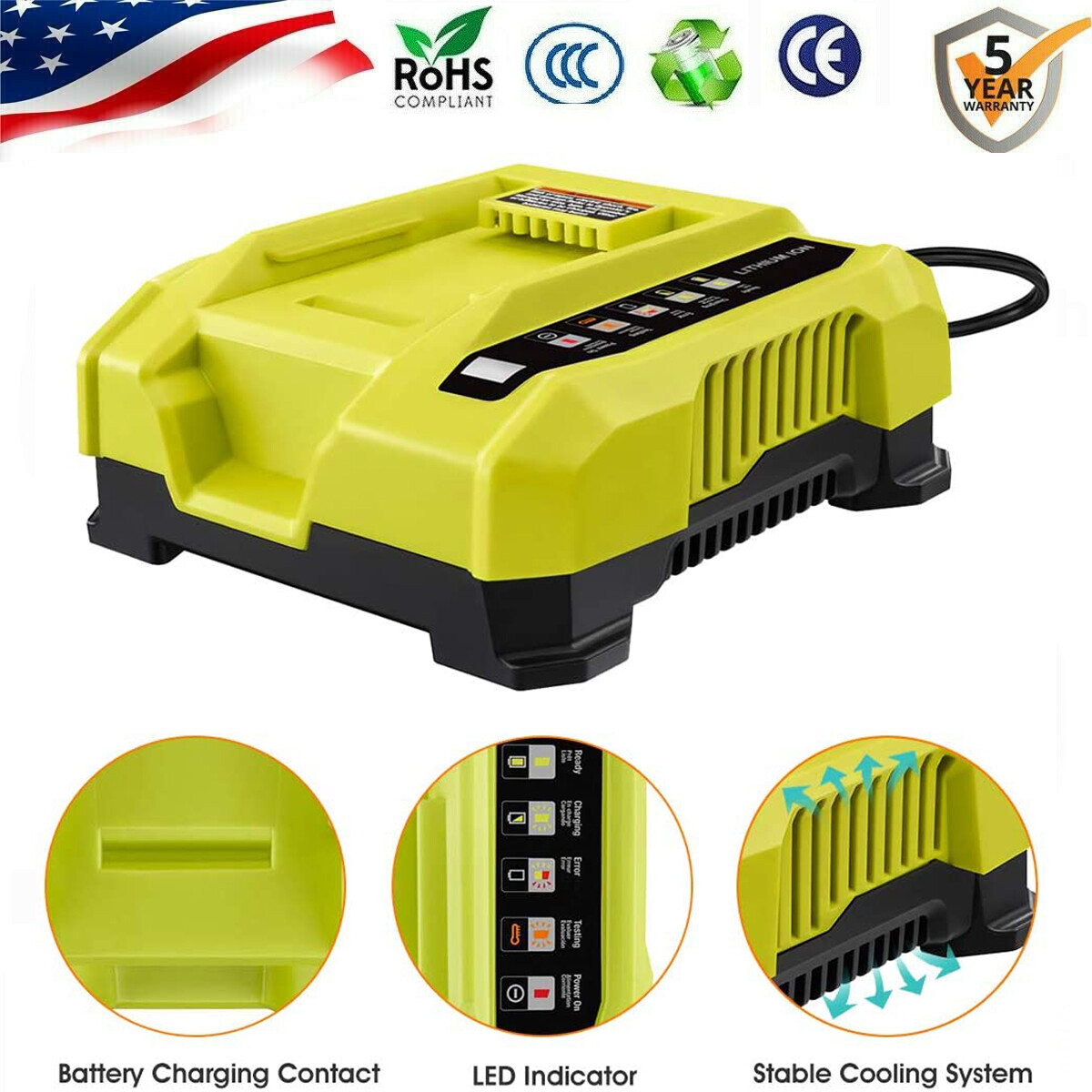 Replace for Ryobi OP401 40V Lithium Battery Charger OP4015 OP4026 OP4030 OP4040