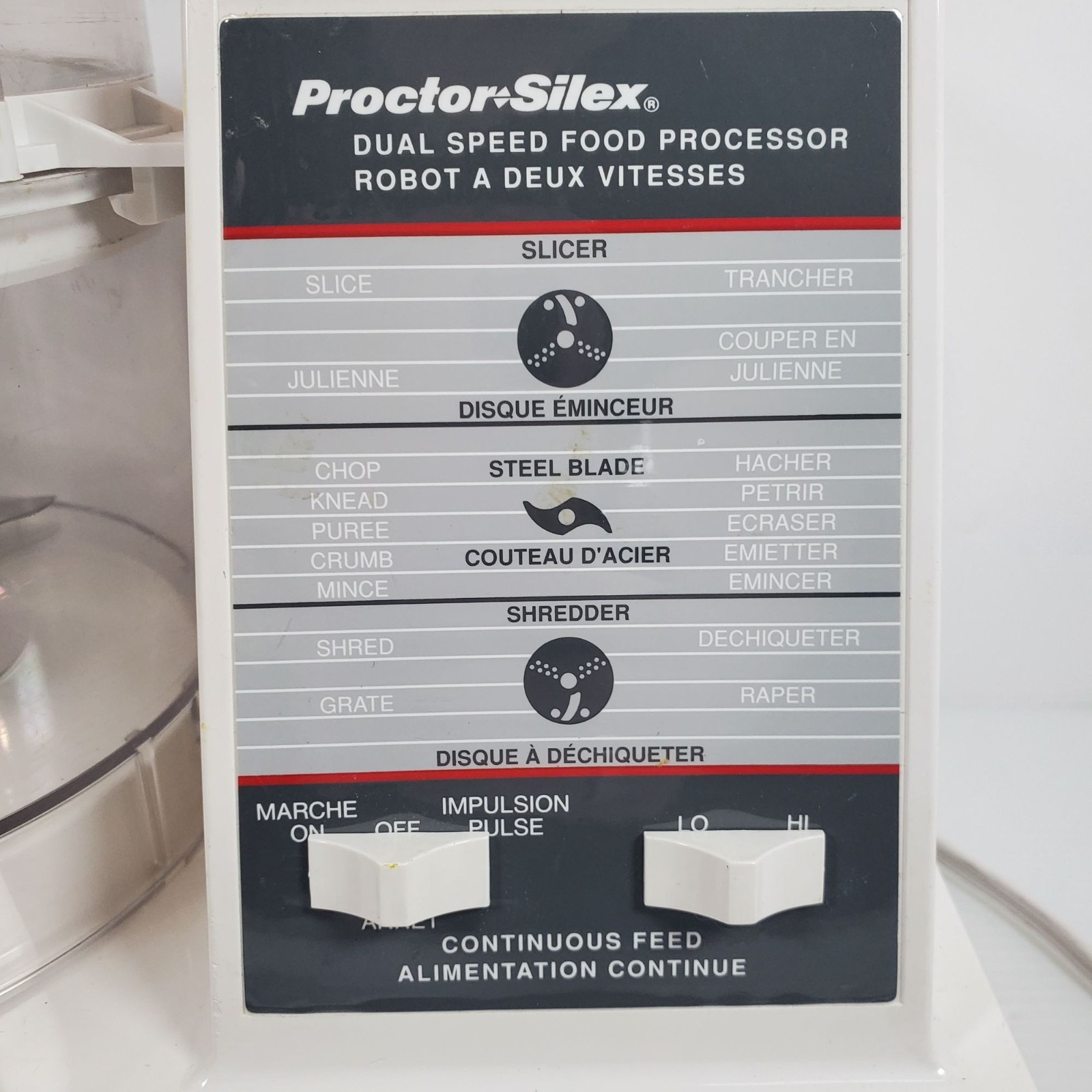 Proctor-Silex Dual Speed Food Processor Model 17520 With Attachments & Continuou