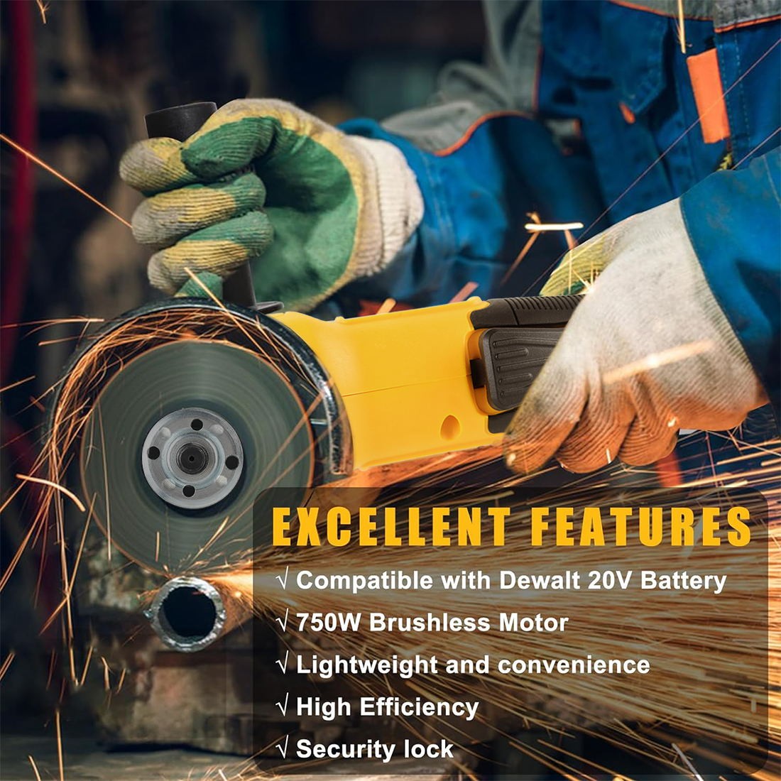 Cordless Angle Grinder for Dewalt 20V Battery 4-1/2″ Brushless 9000RPM Tool Only