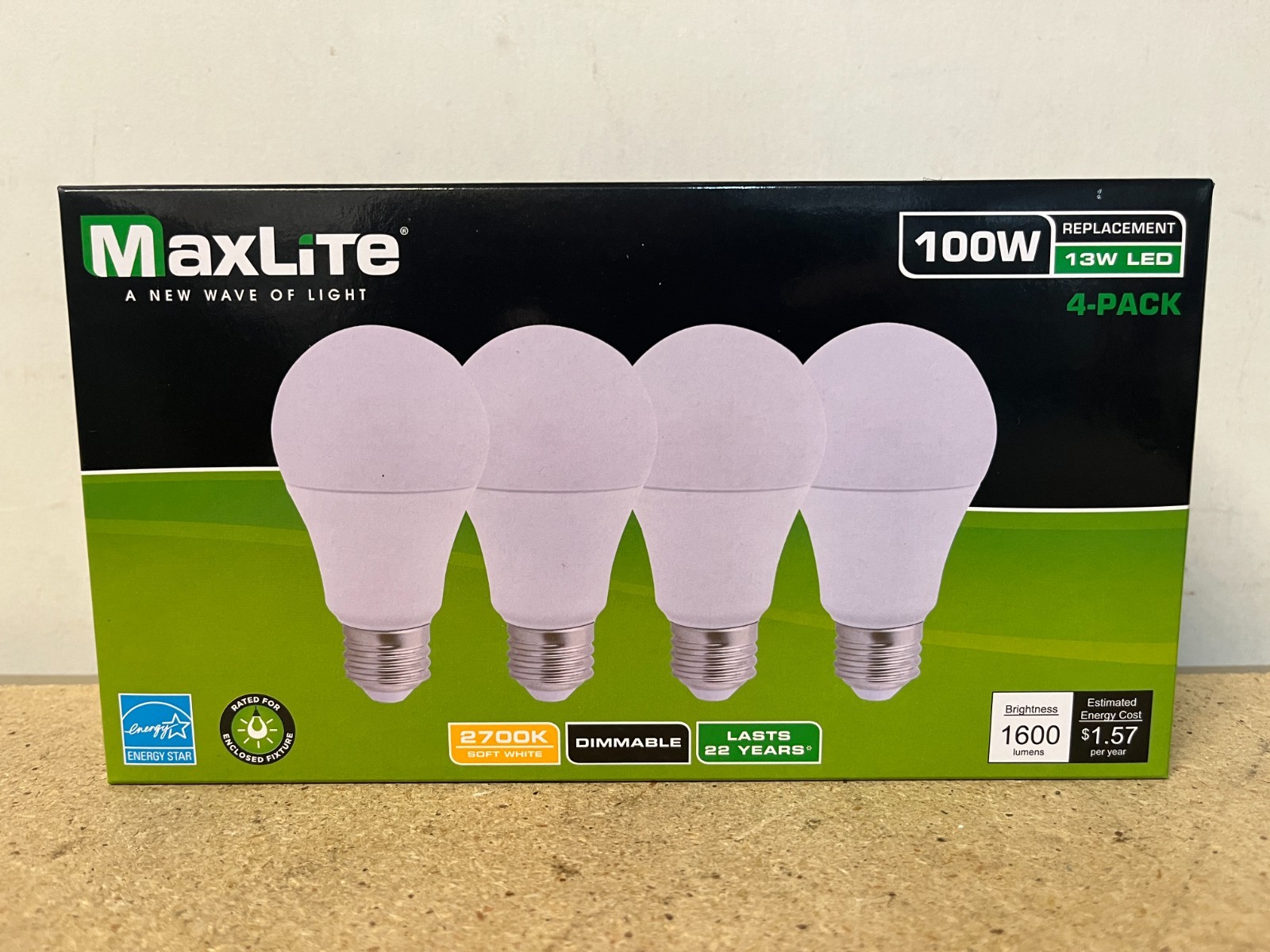 4-768 Pack Maxlite LED Light Bulbs 13W = 100W Watt A19 Soft White 2700K Dimmable